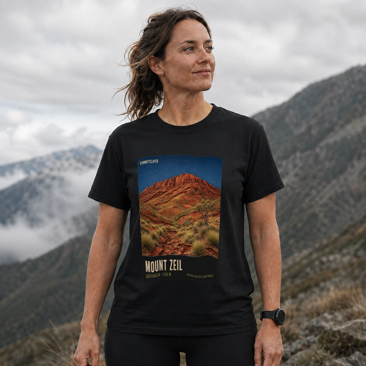Black Mount Zeil T-shirt front with mountain artwork