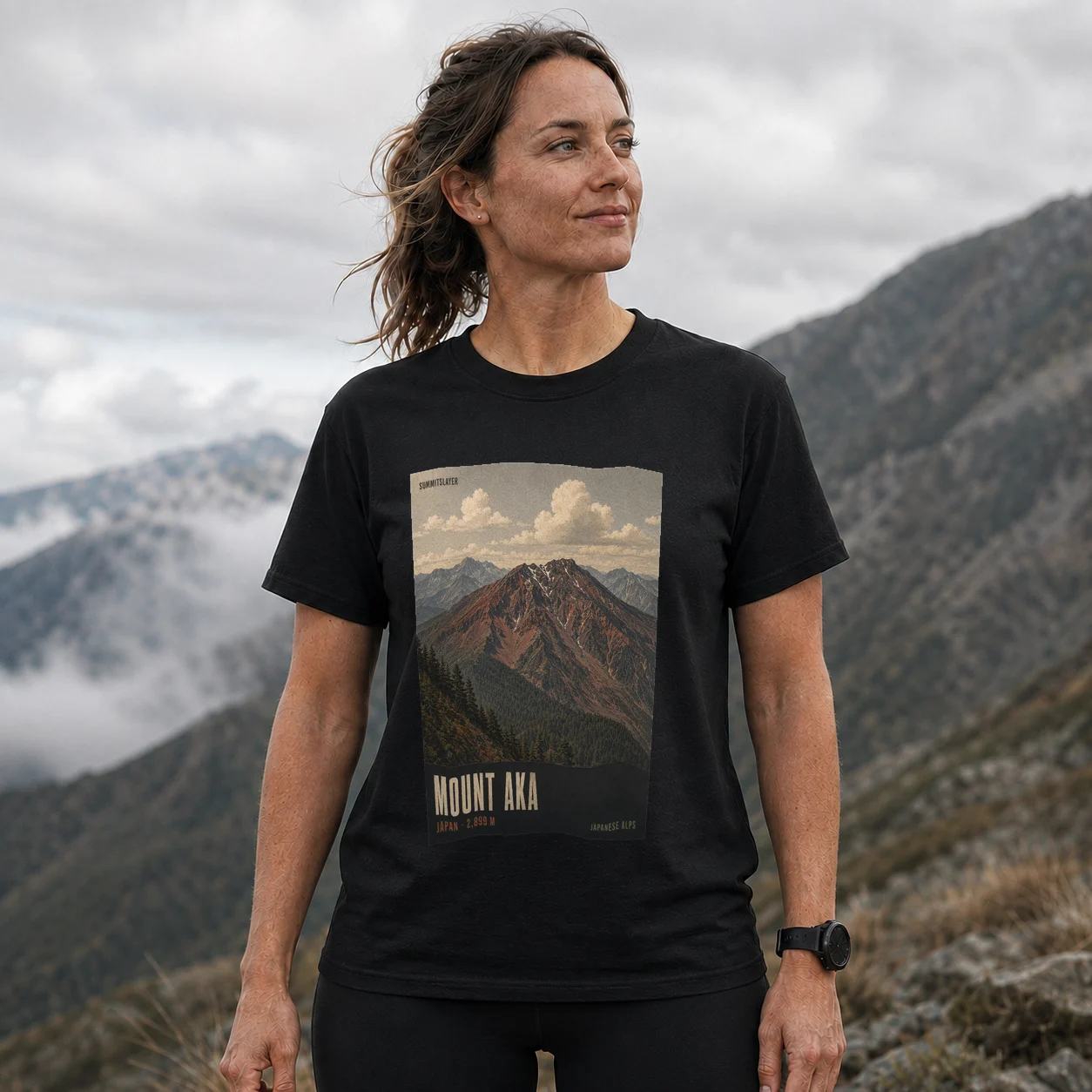 Black Mount Aka T-shirt front with mountain artwork