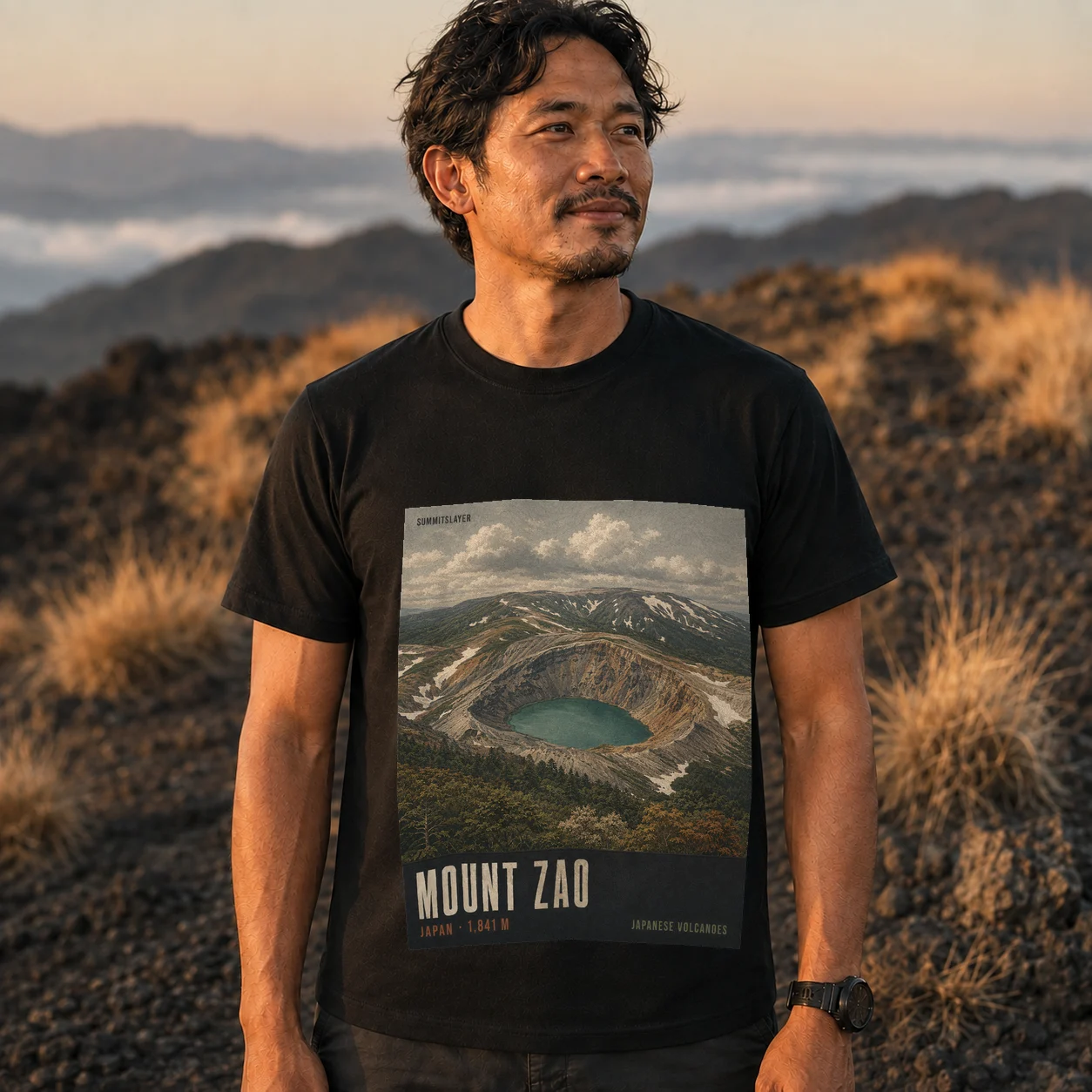 Black Mount Zao T-shirt front with mountain artwork