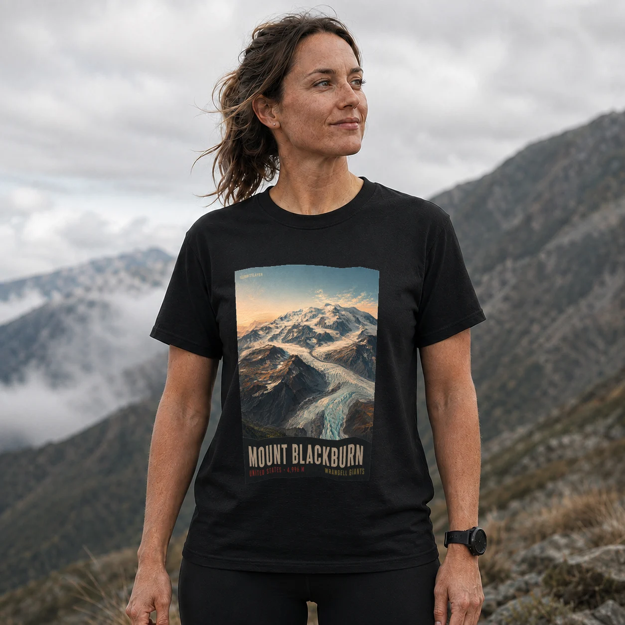 Black Mount Blackburn T-shirt front with mountain artwork