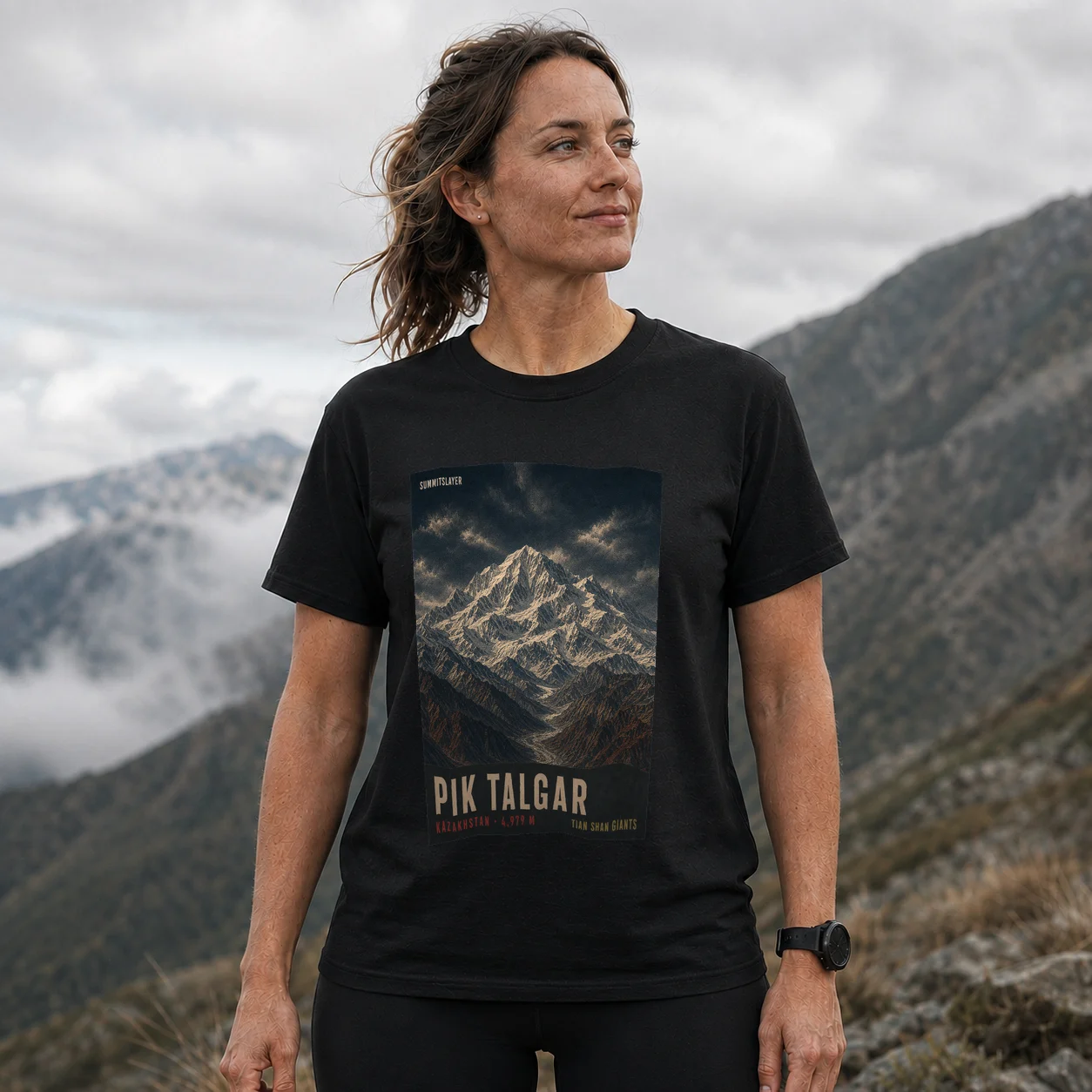 Black Pik Talgar T-shirt front with mountain artwork