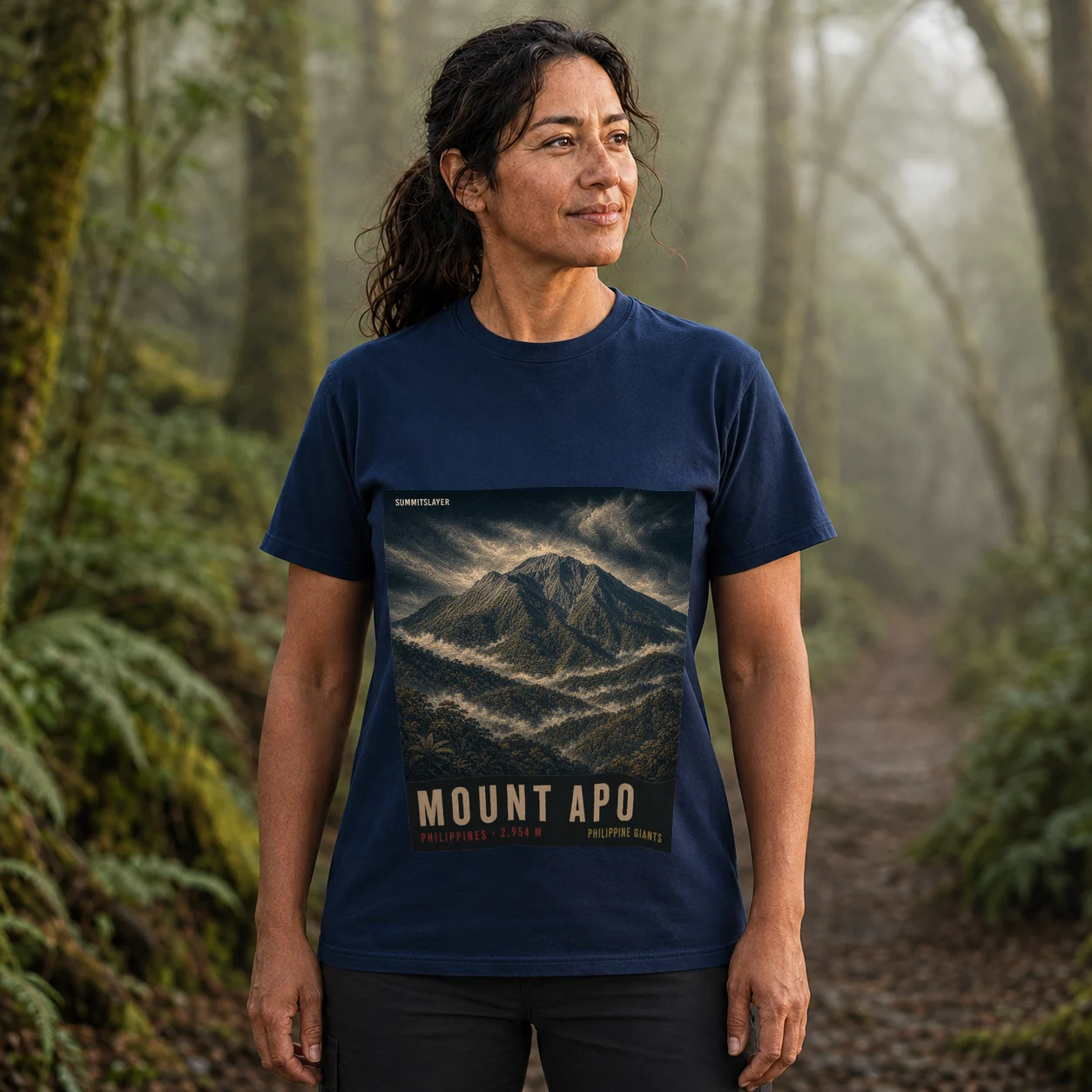 Navy Mount Apo T-shirt front with mountain artwork