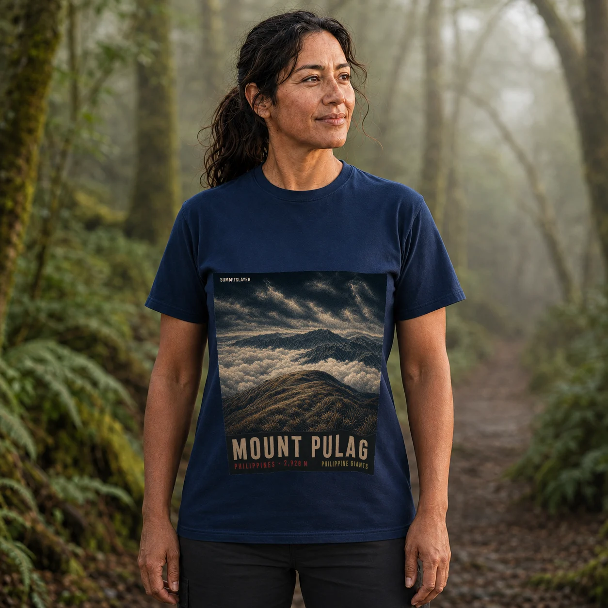 Navy Mount Pulag T-shirt front with mountain artwork