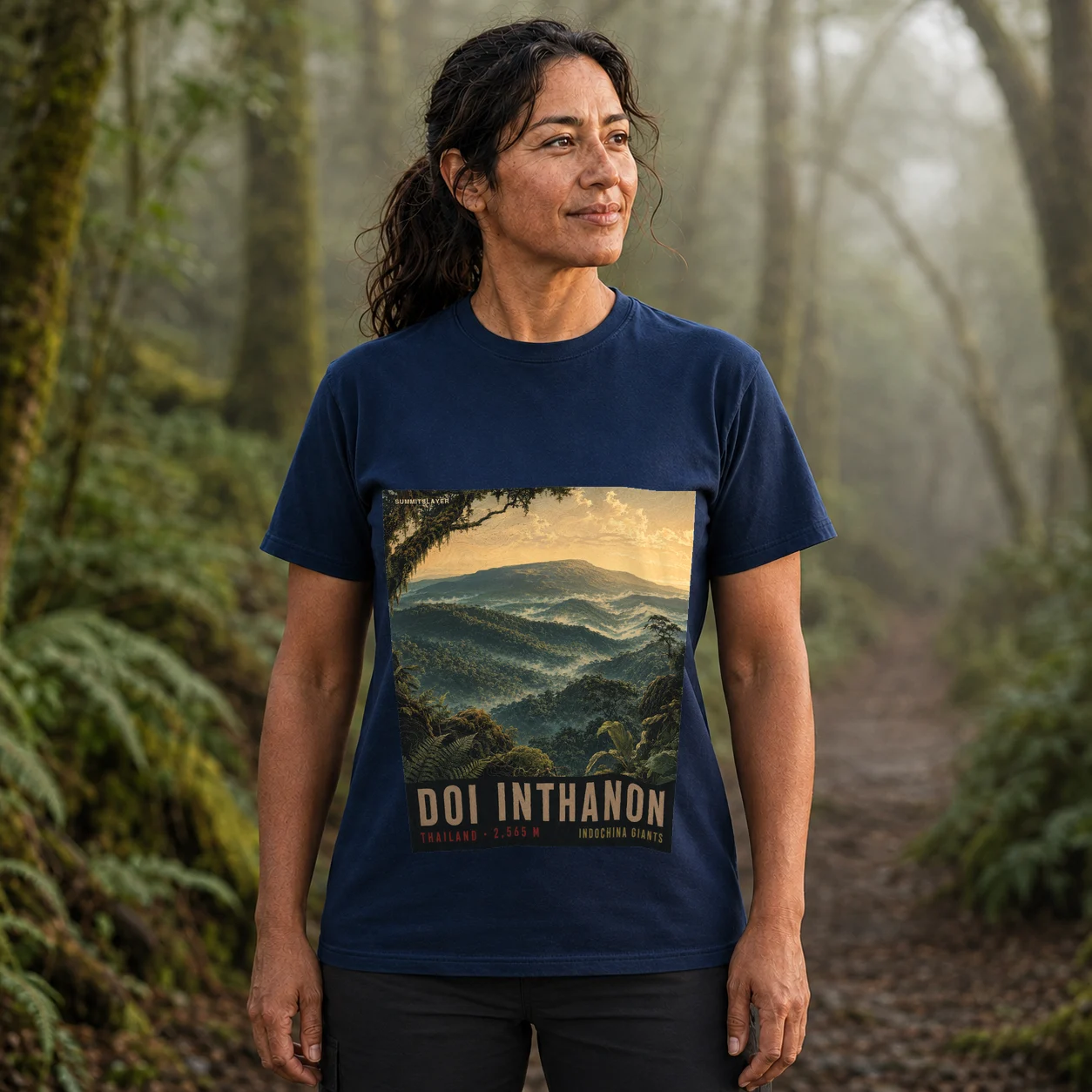 Navy Doi Inthanon T-shirt front with mountain artwork