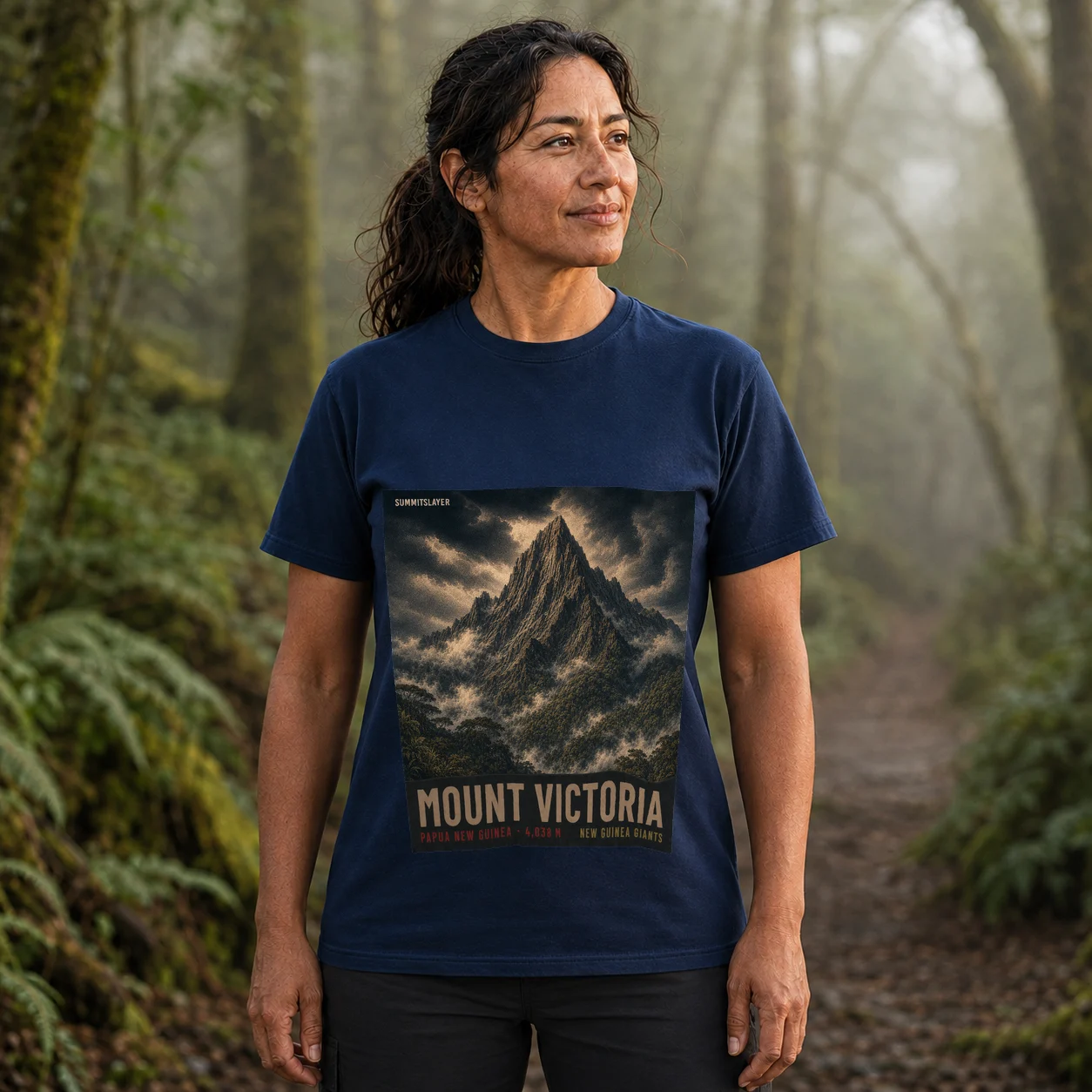 Navy Mount Victoria T-shirt front with mountain artwork