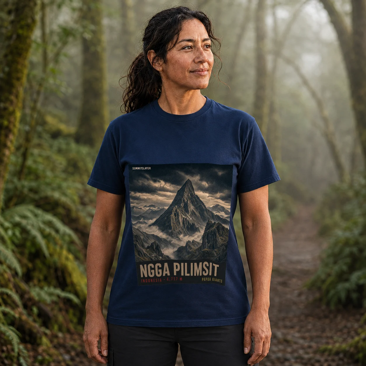 Navy Ngga Pilimsit T-shirt front with mountain artwork