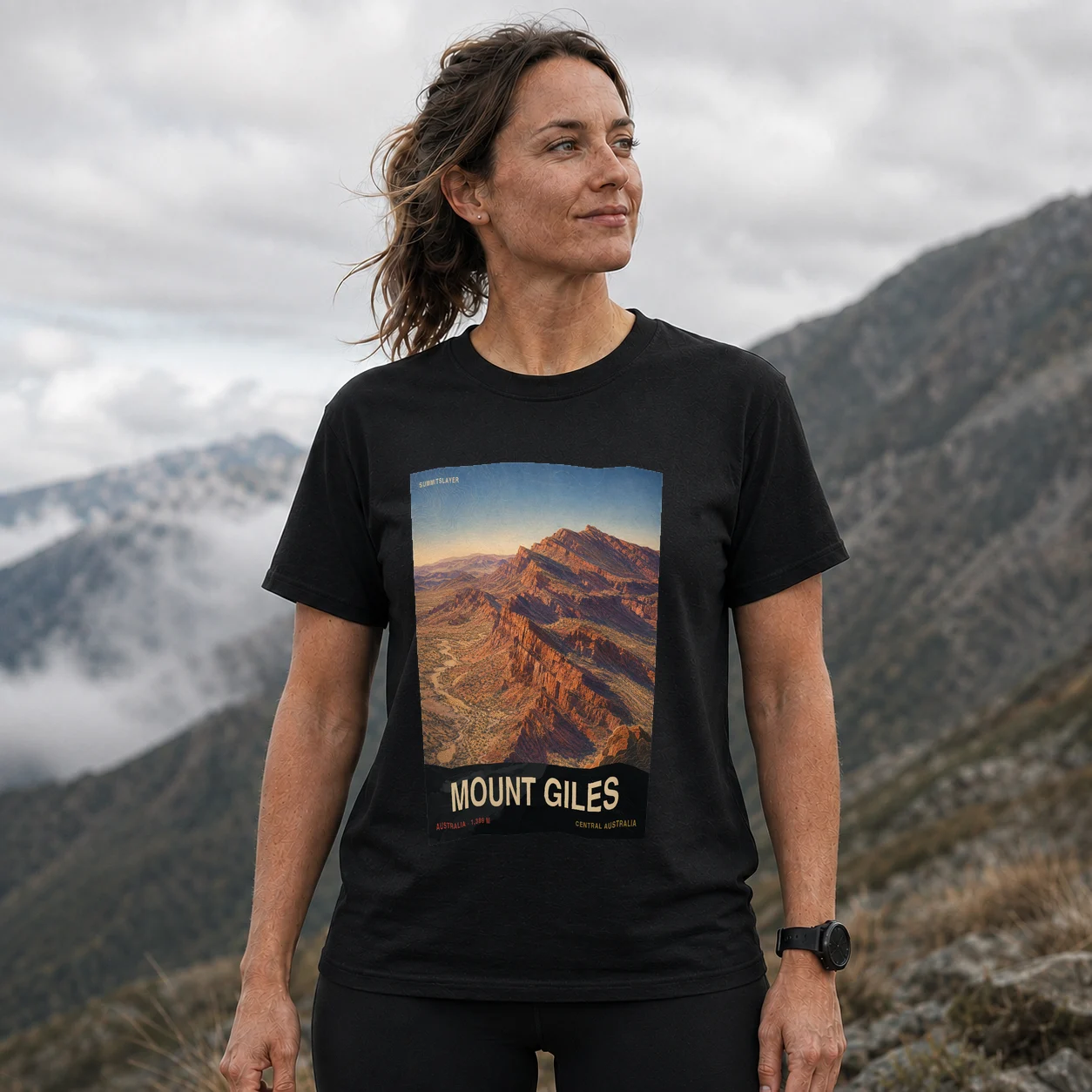Black Mount Giles T-shirt front with mountain artwork