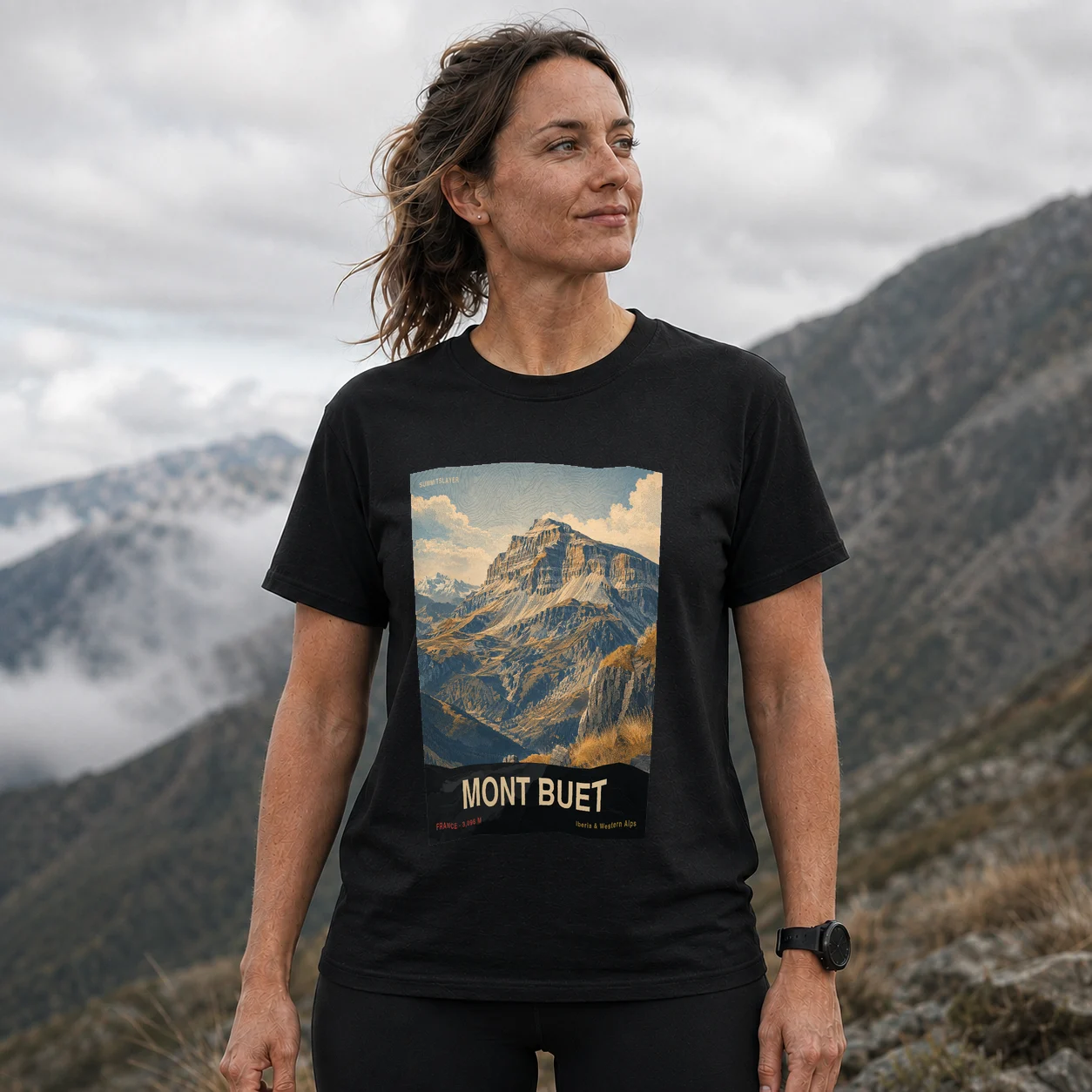Black Mont Buet T-shirt front with mountain artwork