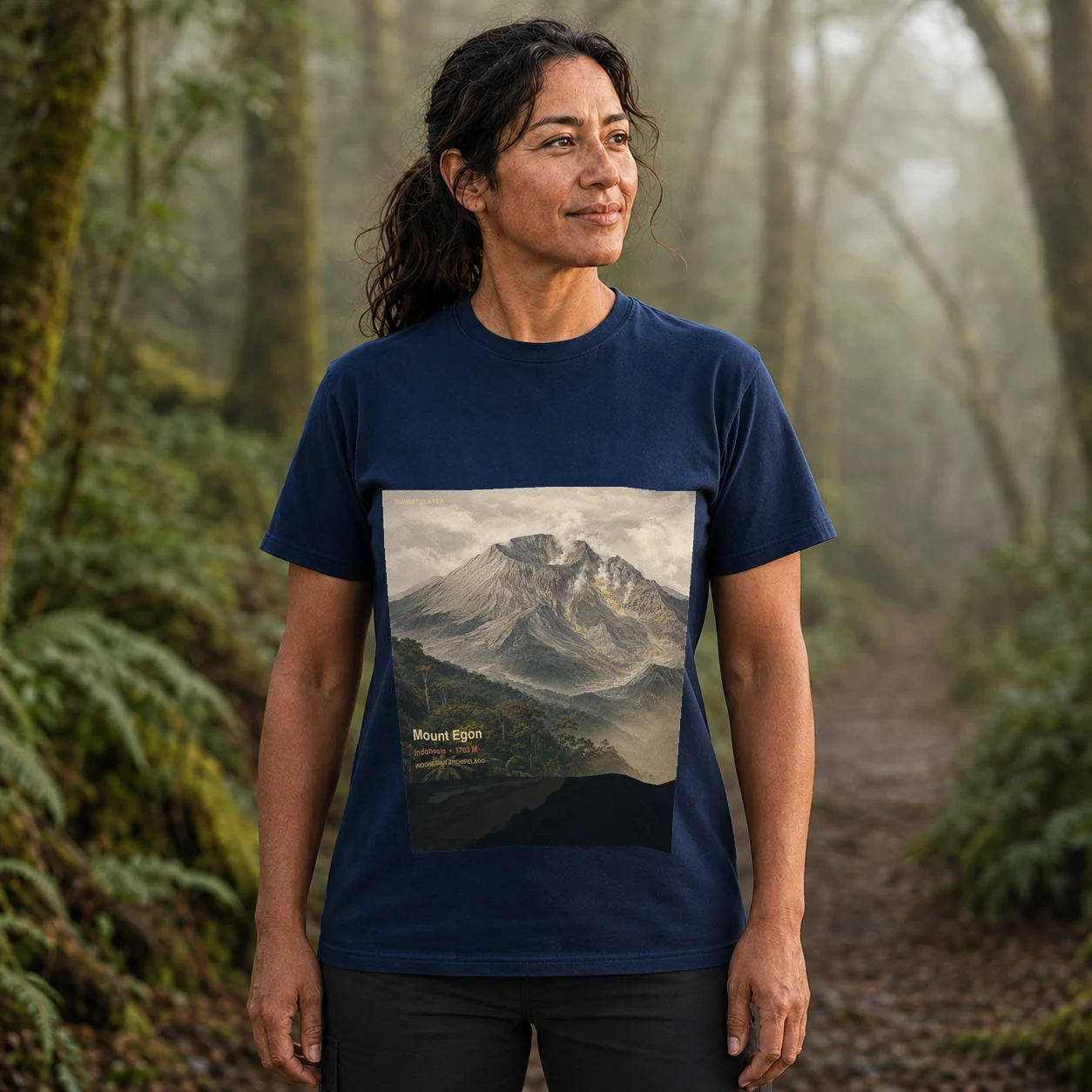 Navy Mount Egon T-shirt front with mountain artwork