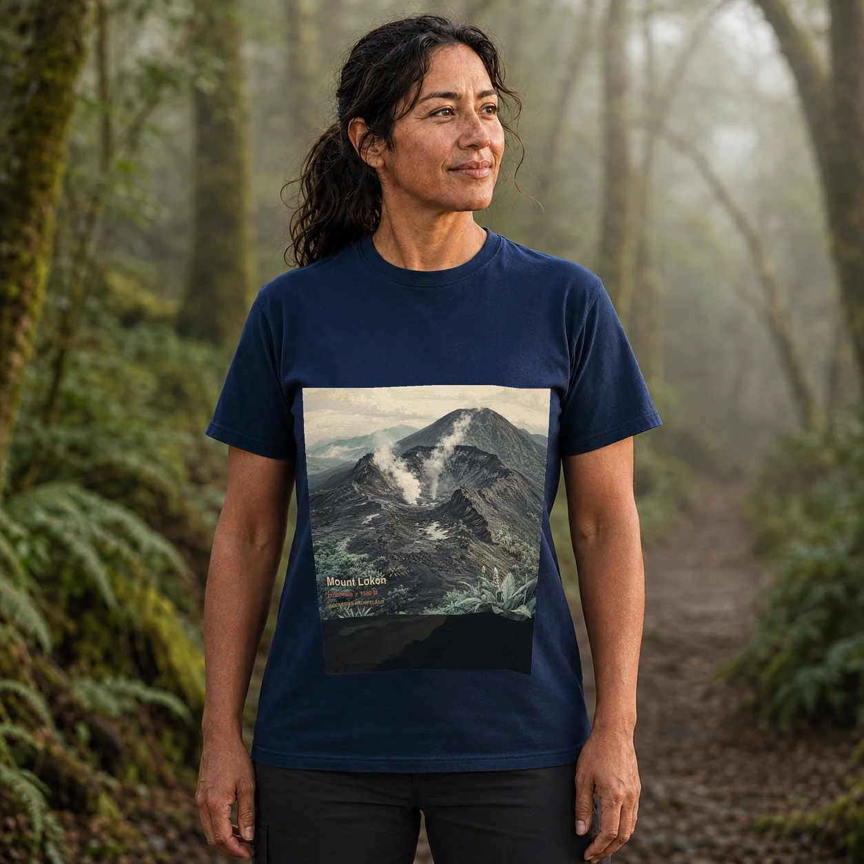 Navy Mount Lokon T-shirt front with mountain artwork