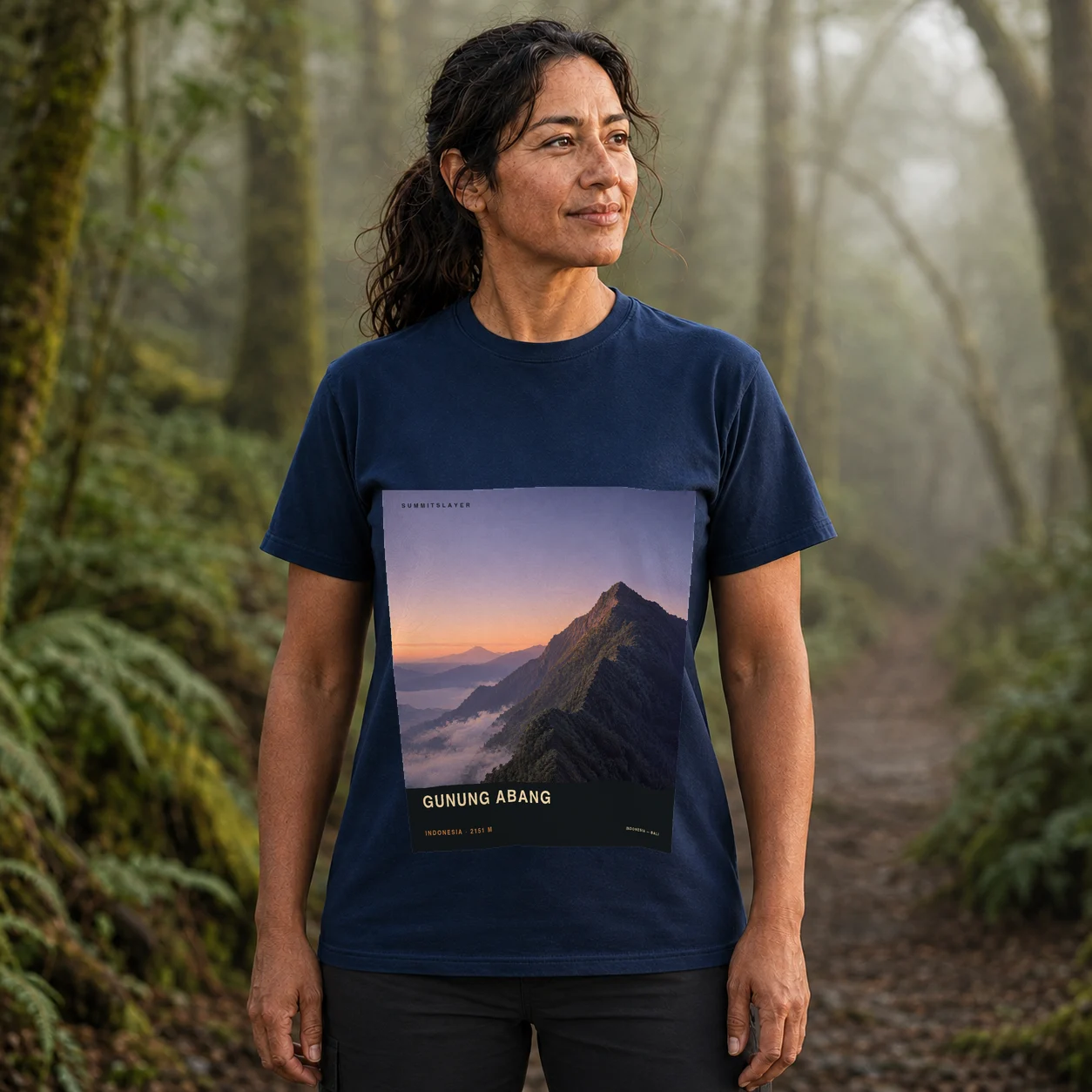 Navy Gunung Abang T-shirt front with mountain artwork