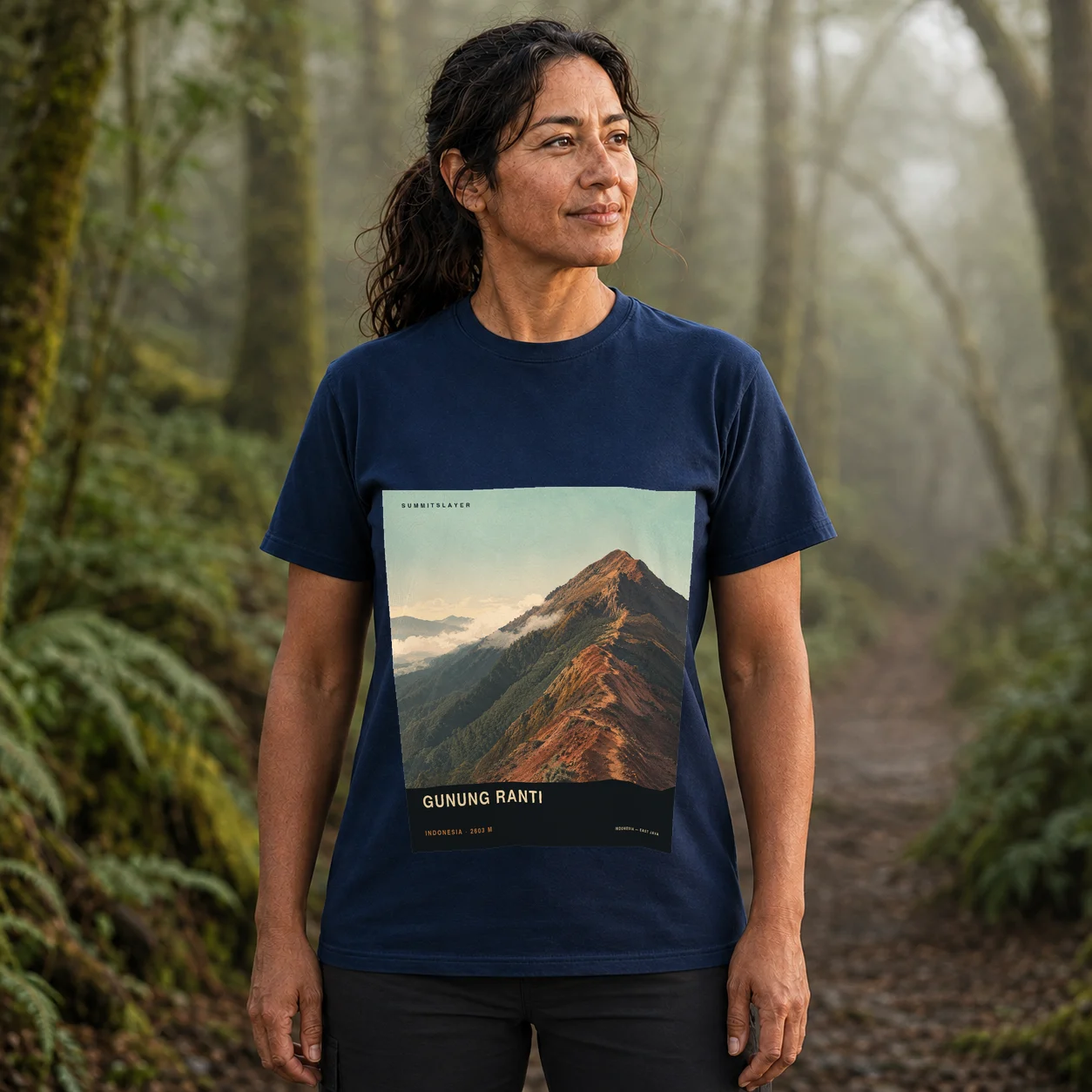 Navy Gunung Ranti T-shirt front with mountain artwork