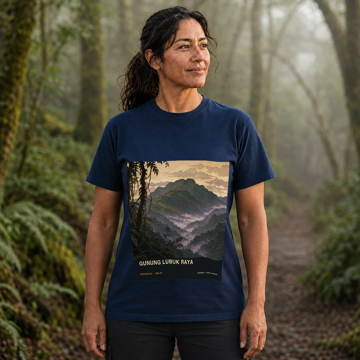 Navy Dolok Lubuk Raya T-shirt front with mountain artwork