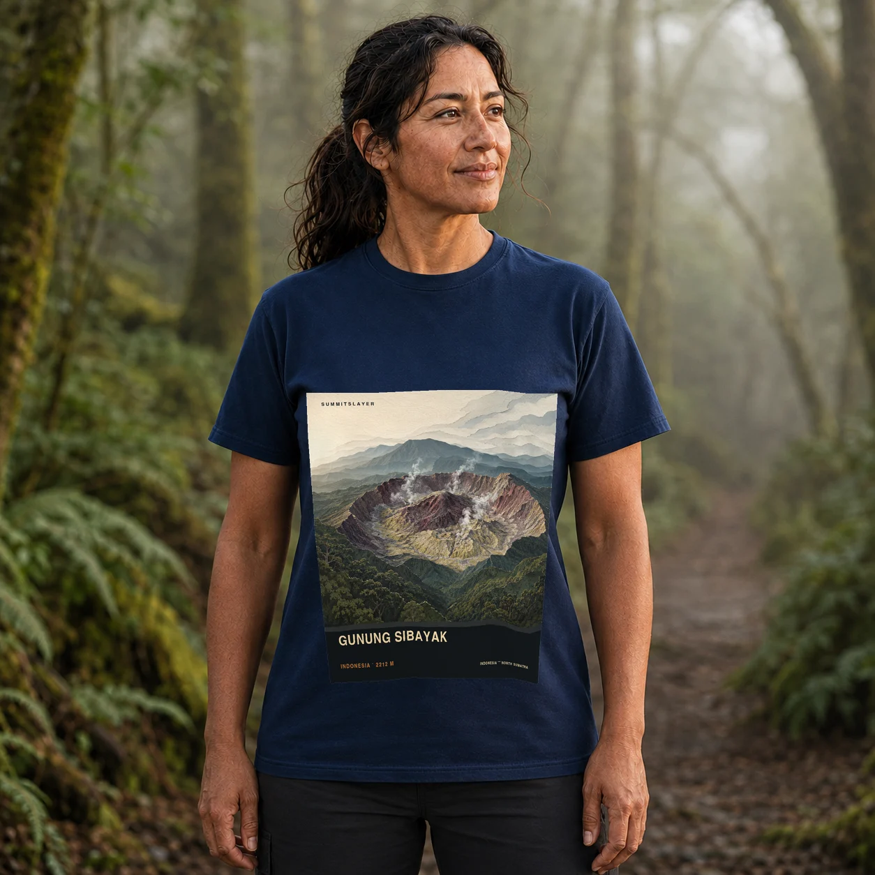 Navy Dolok Sibayak T-shirt front with mountain artwork