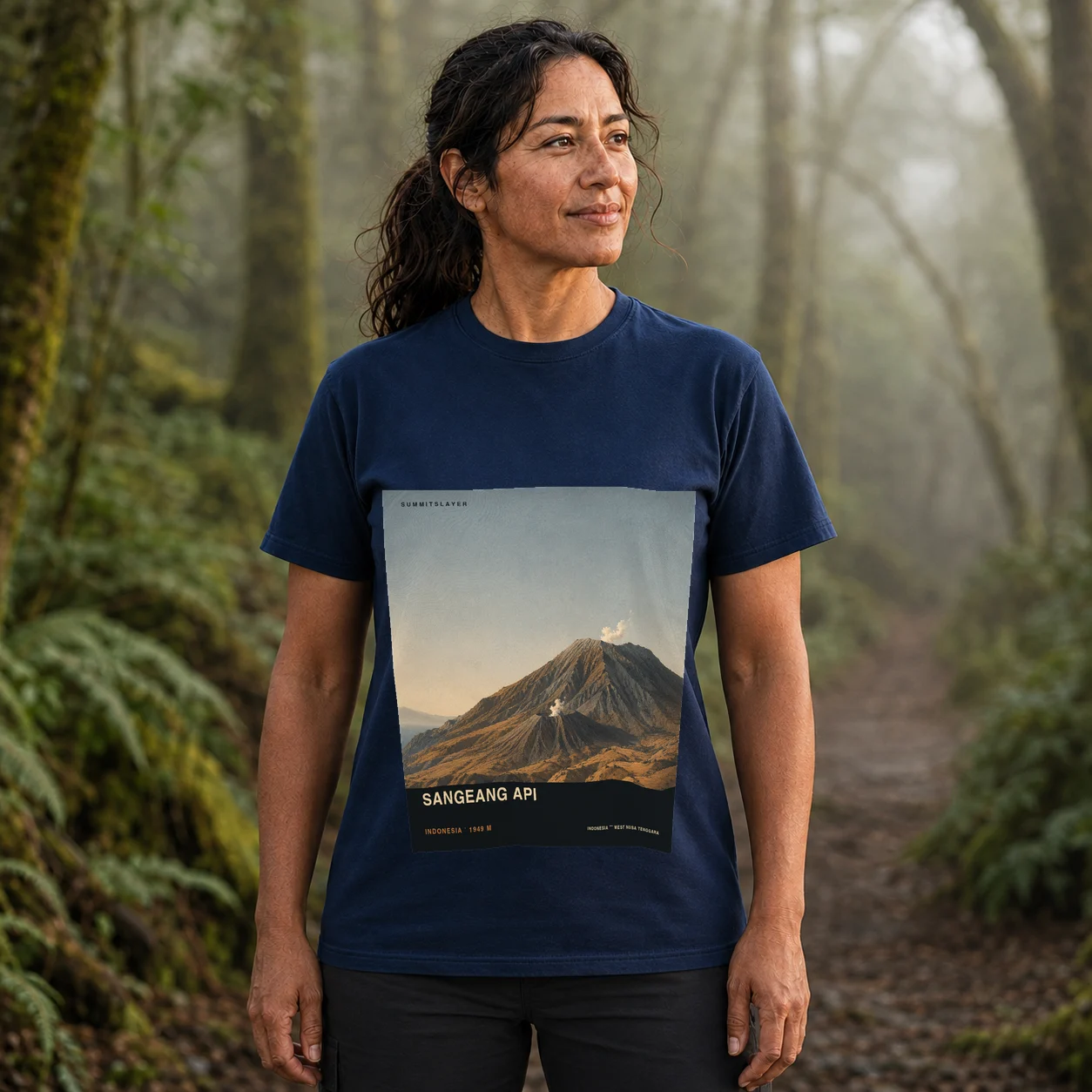 Navy Gunung Api T-shirt front with mountain artwork