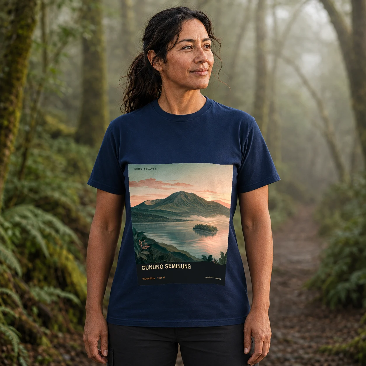 Navy Gunung Seminung T-shirt front with mountain artwork