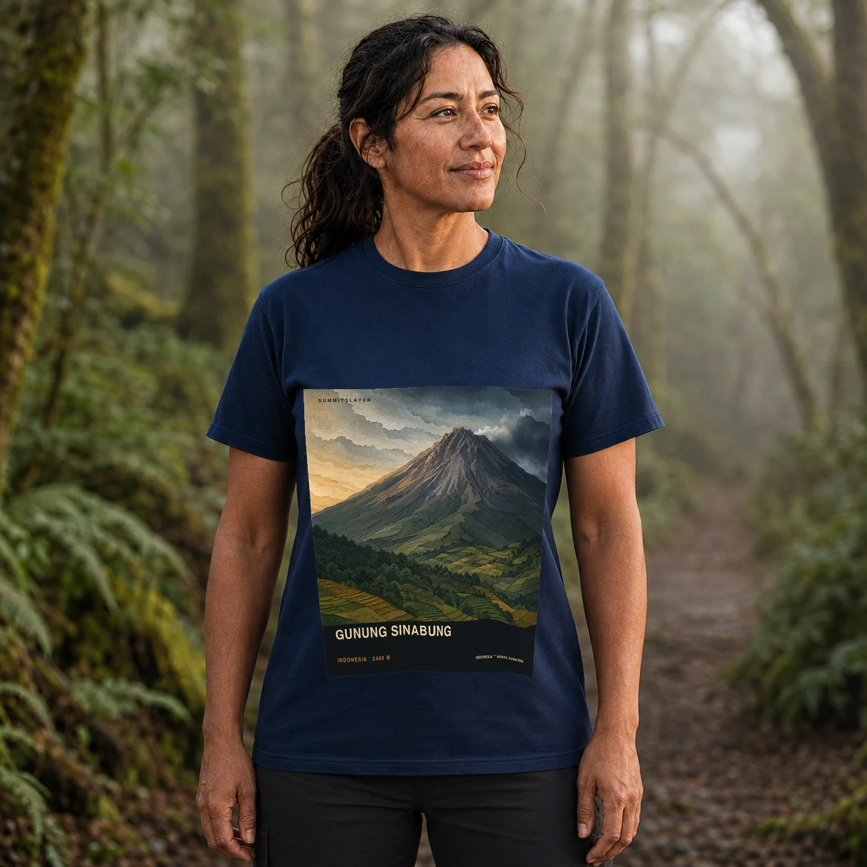Navy Gunung Sinabung T-shirt front with mountain artwork