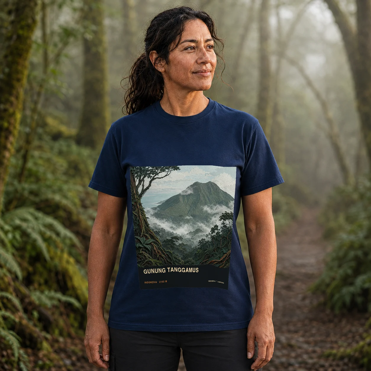 Navy Gunung Tanggamus T-shirt front with mountain artwork