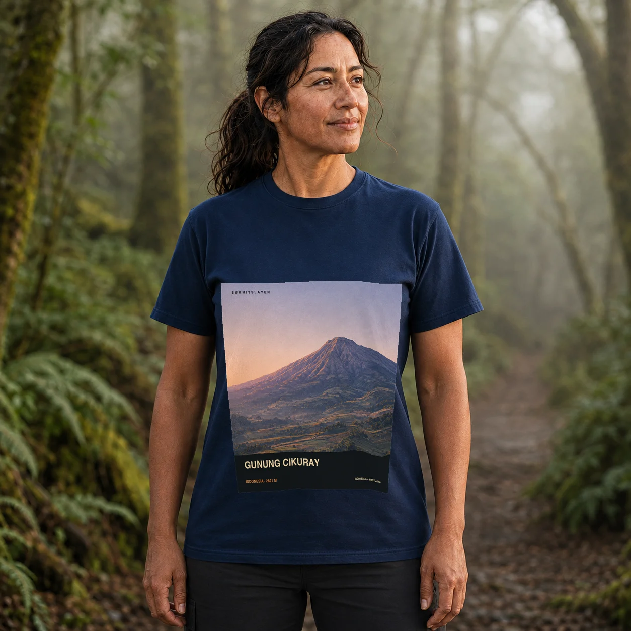 Navy Gunung Cikuray T-shirt front with mountain artwork