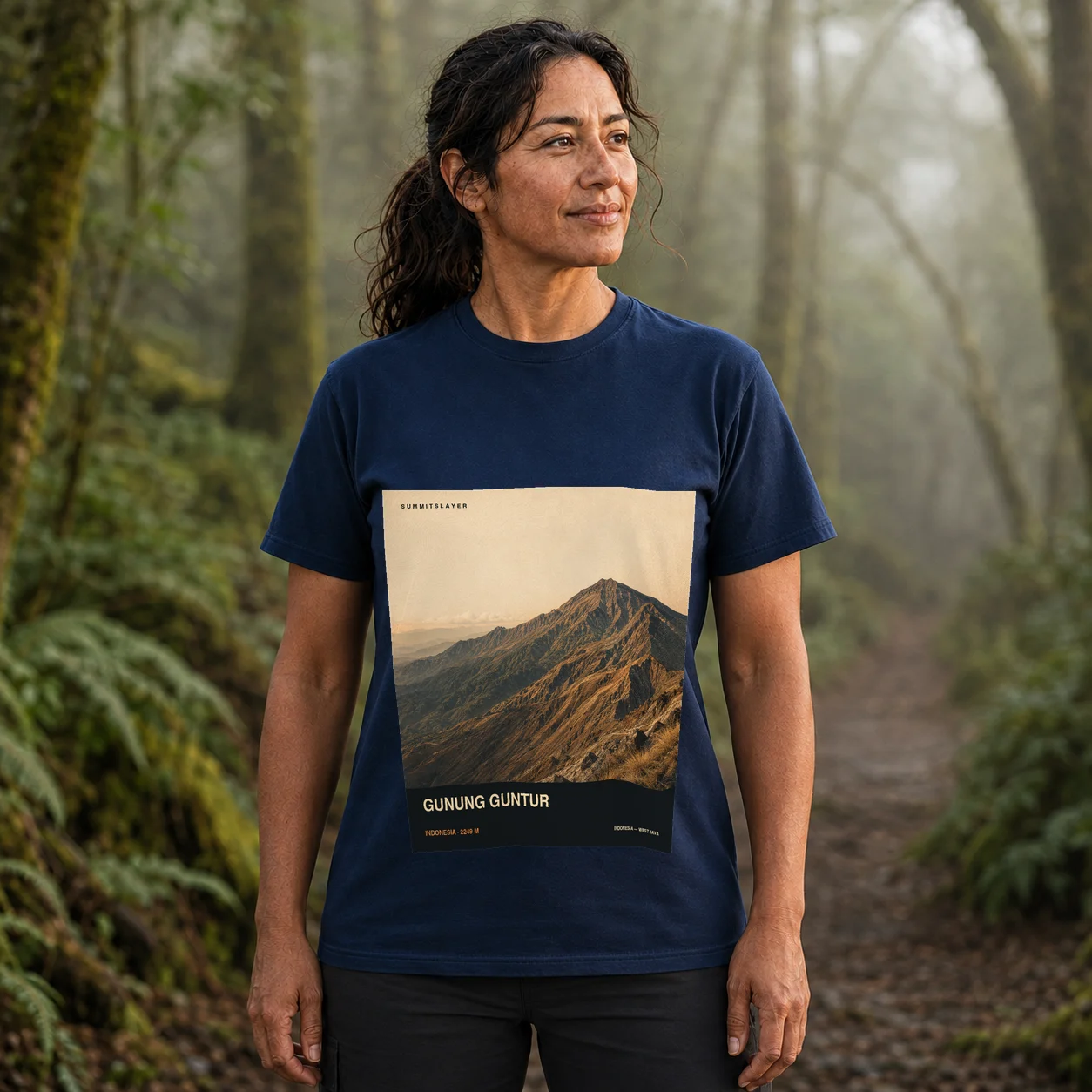 Navy Gunung Masigit T-shirt front with mountain artwork