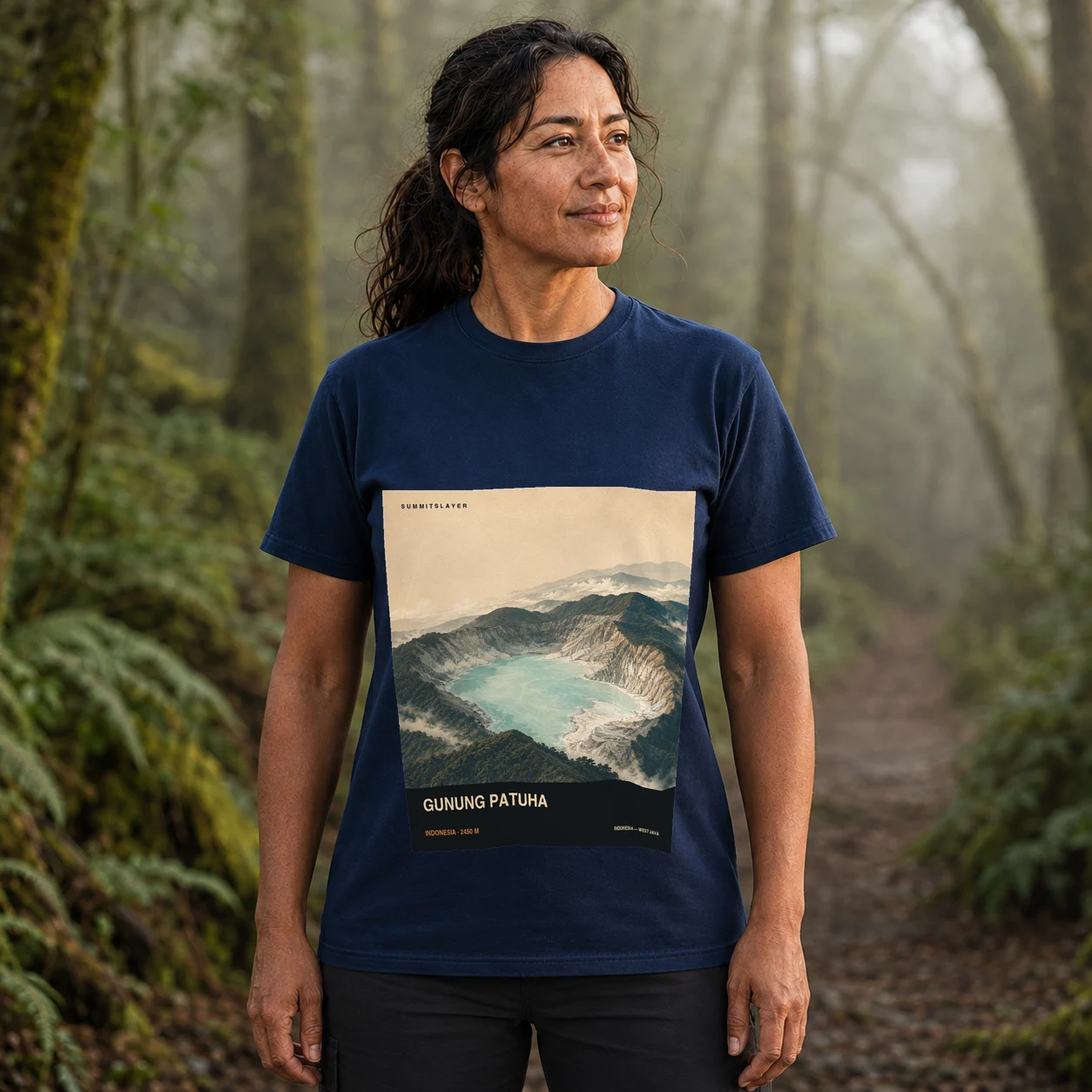 Navy Gunung Patuha T-shirt front with mountain artwork