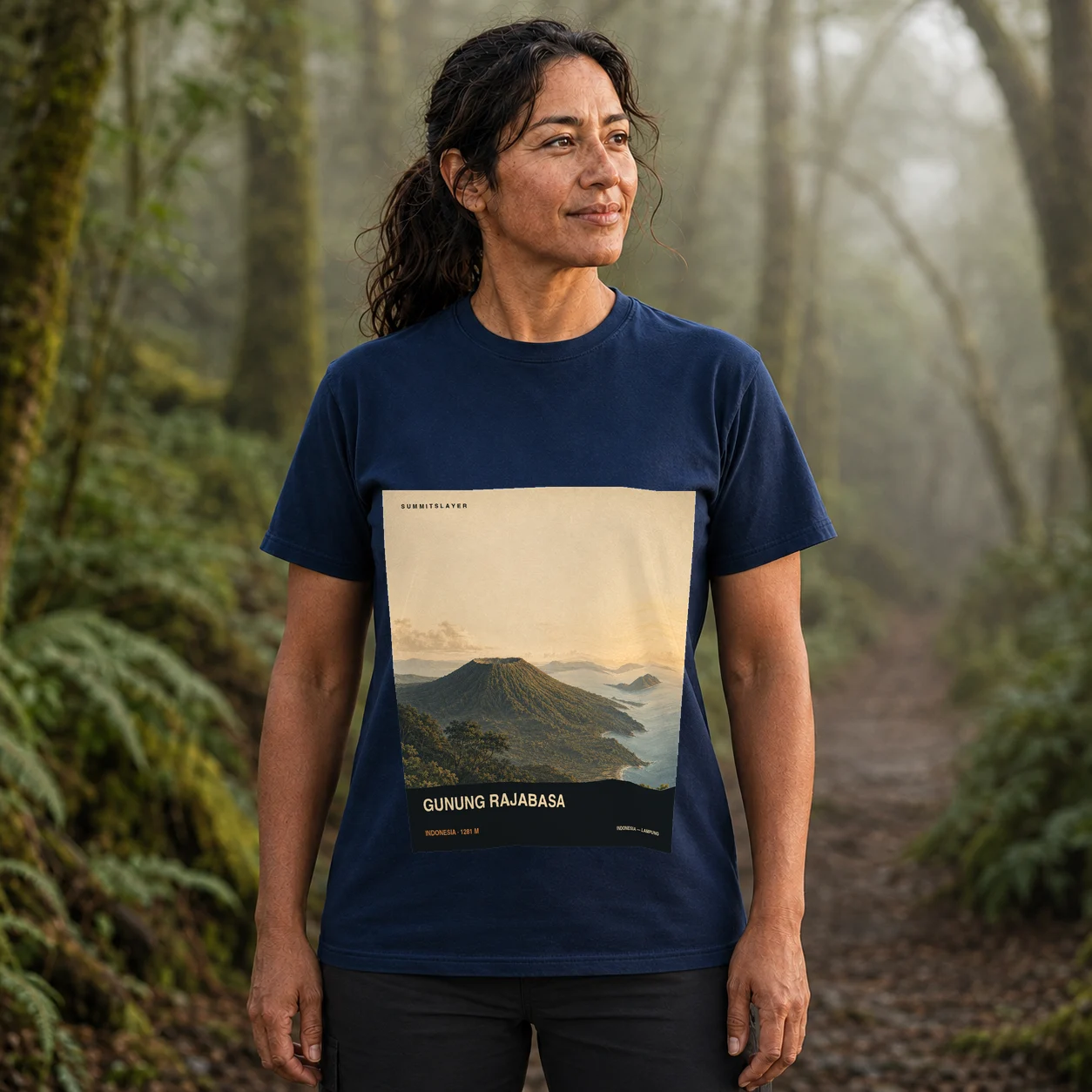 Navy Gunung Rajabasa T-shirt front with mountain artwork