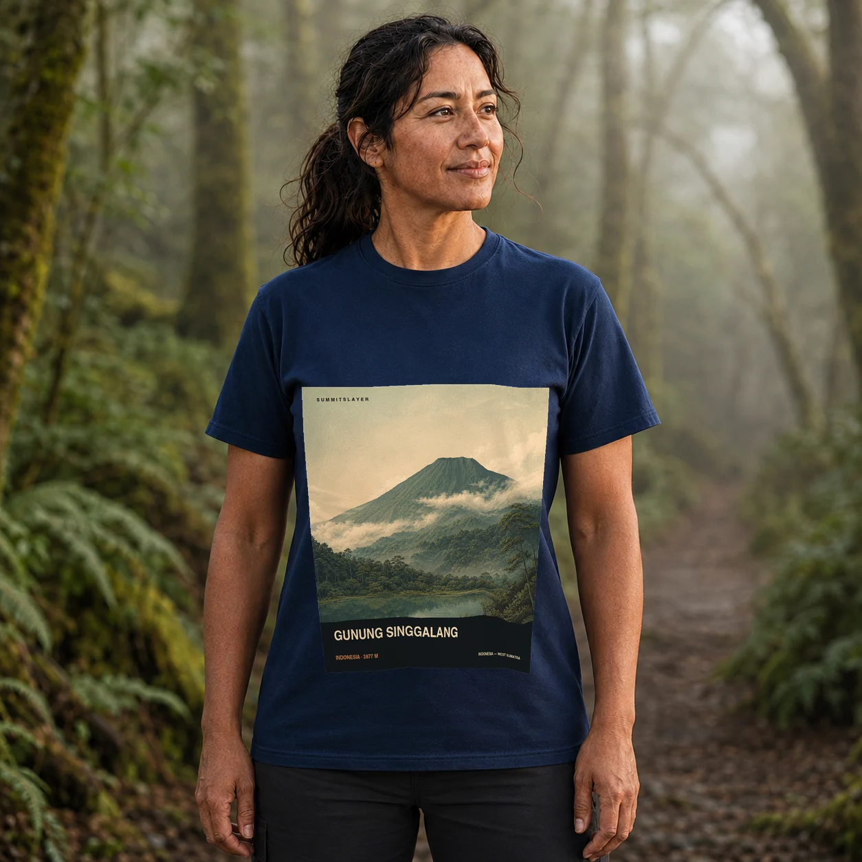 Navy Gunung Singgalang T-shirt front with mountain artwork