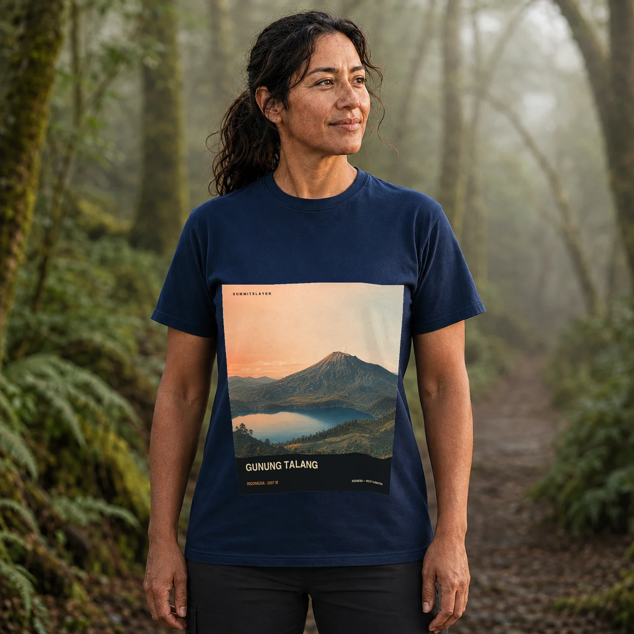 Navy Gunung Talang T-shirt front with mountain artwork