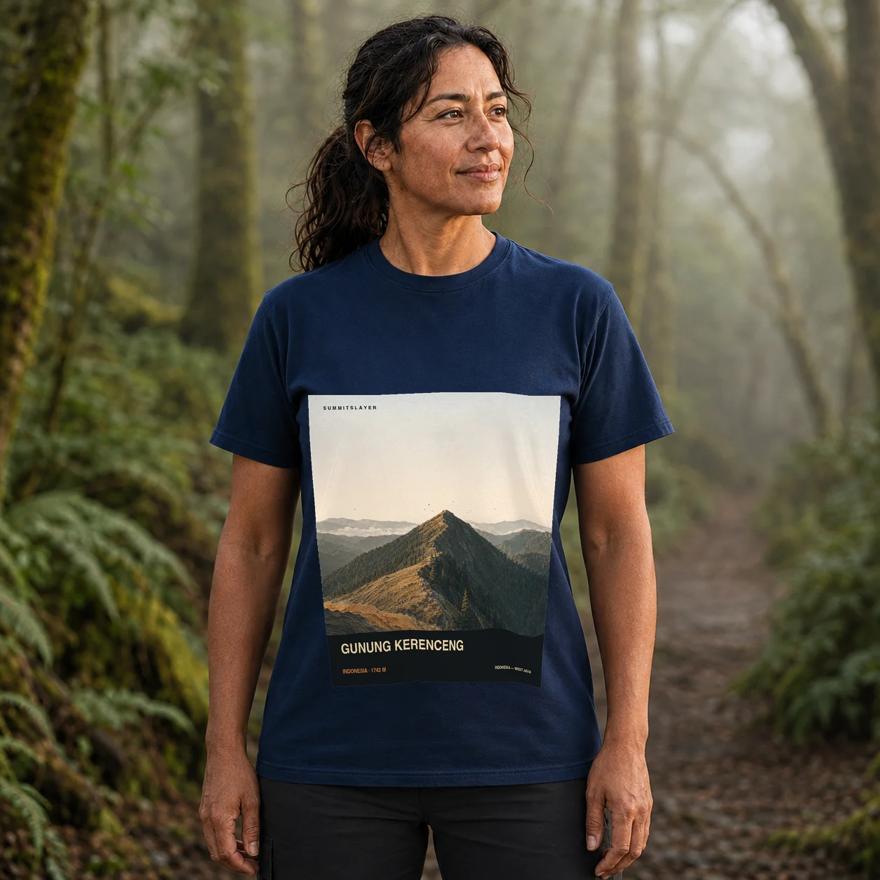 Navy Gunung Kerenceng T-shirt front with mountain artwork