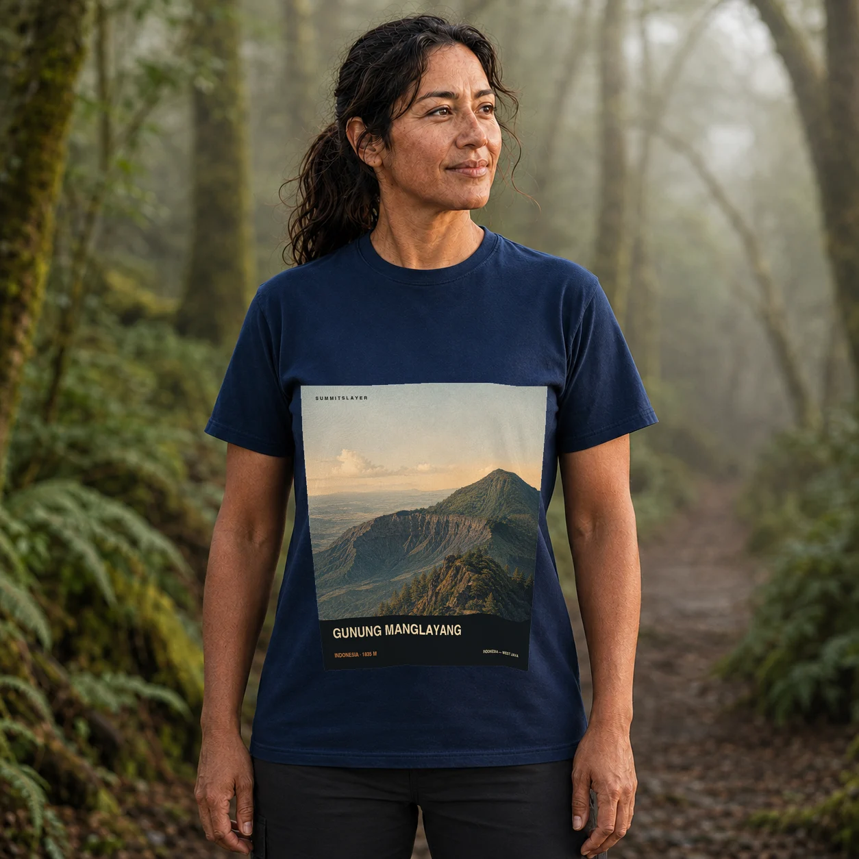 Navy Gunung Manglayang T-shirt front with mountain artwork