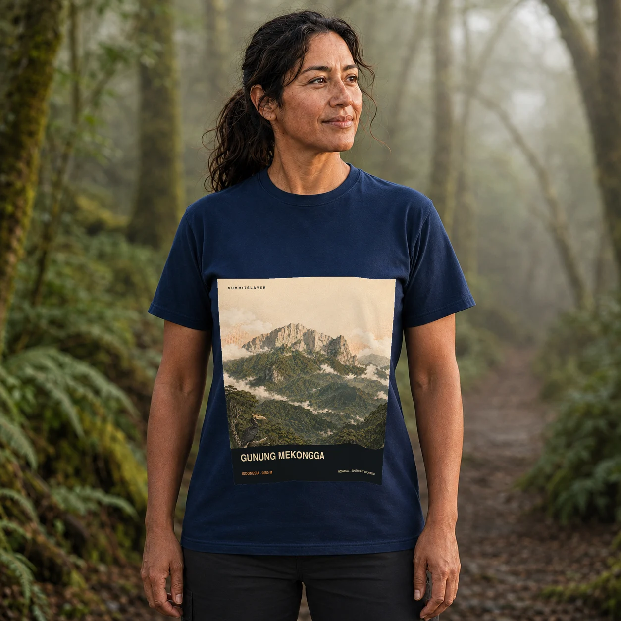 Navy Gunung Mekongga T-shirt front with mountain artwork