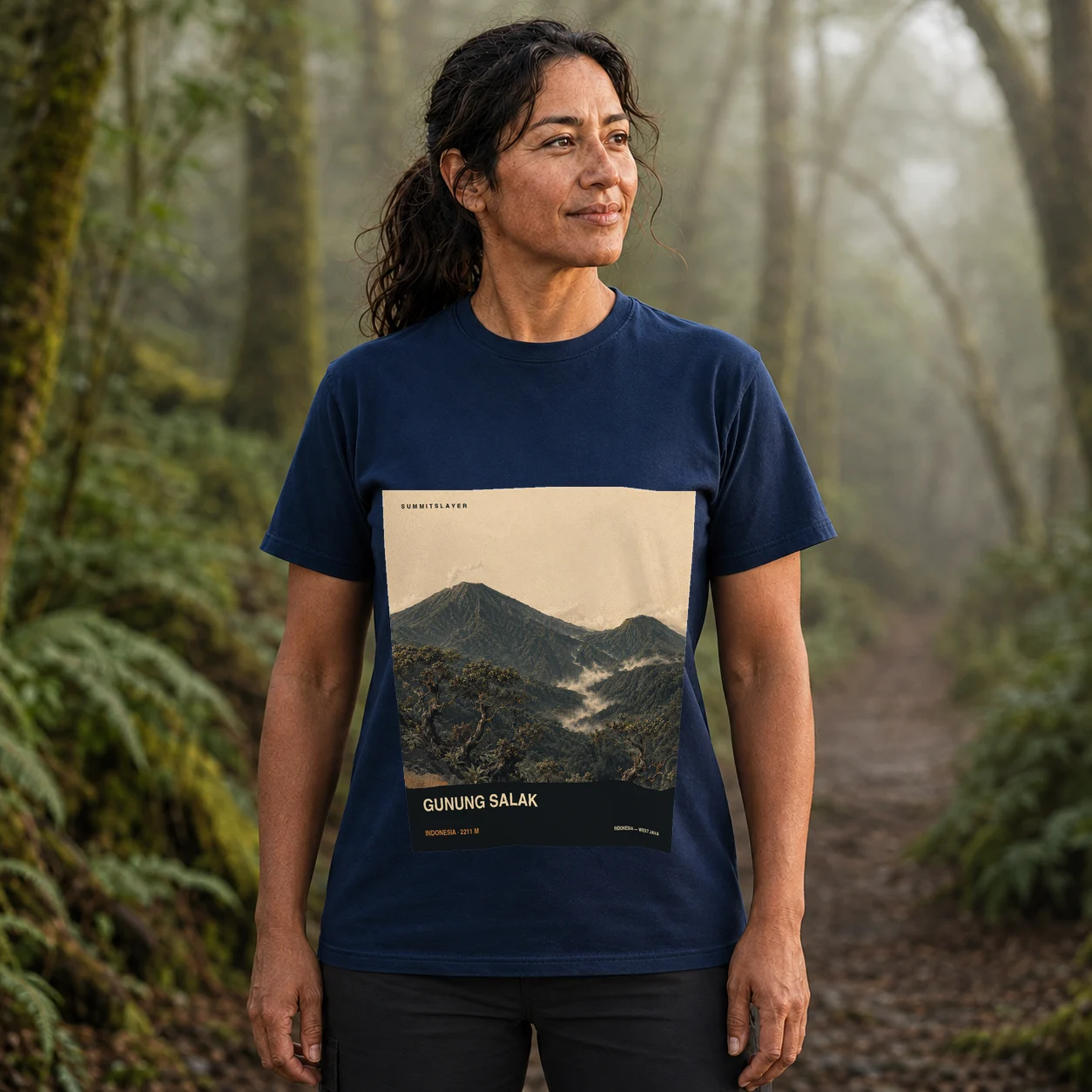 Navy Gunung Salak Satu T-shirt front with mountain artwork