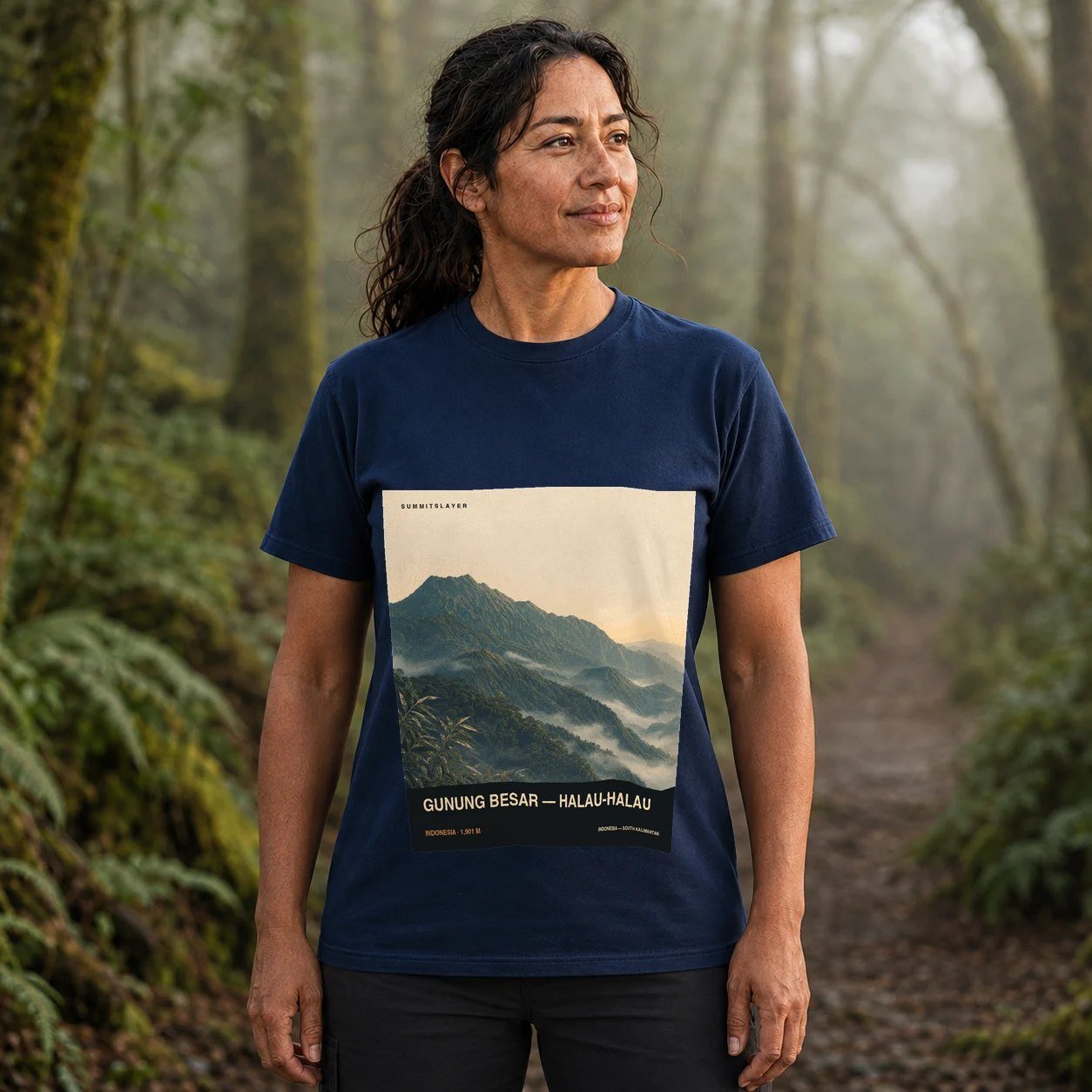 Navy Gunung Besar — Halau-Halau T-shirt front with mountain artwork