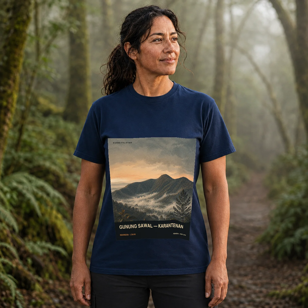 Navy Gunung Sawal T-shirt front with mountain artwork