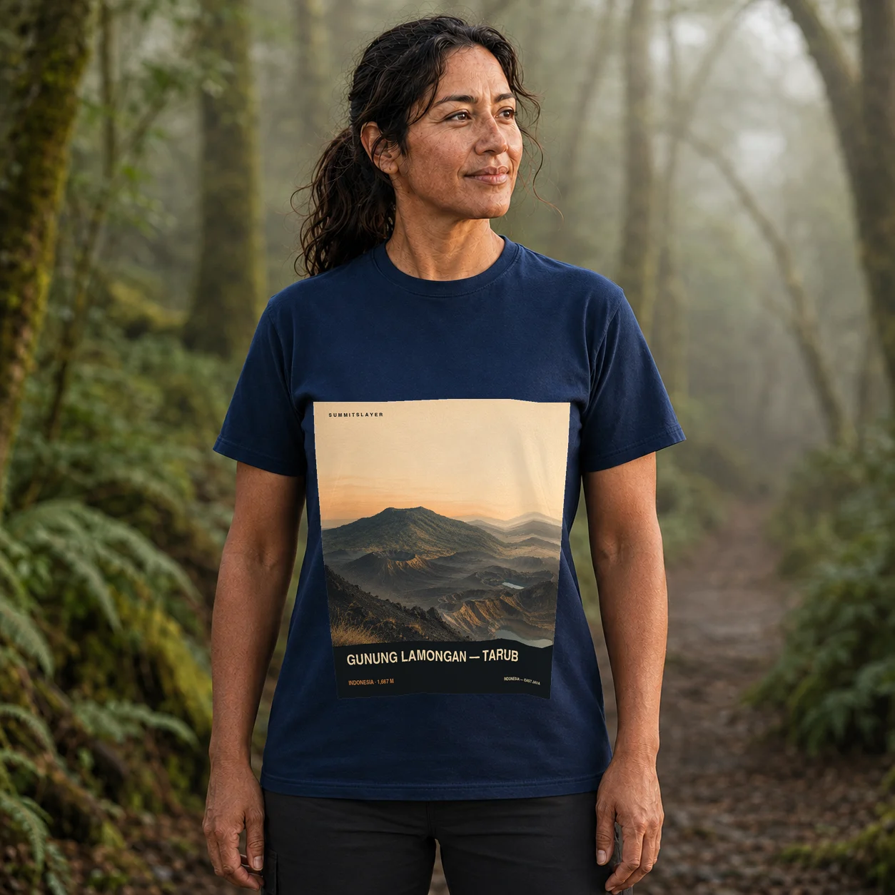 Navy Gunung Tarub T-shirt front with mountain artwork