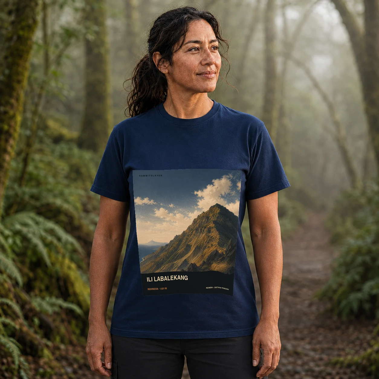 Navy Ili Labalekang T-shirt front with mountain artwork