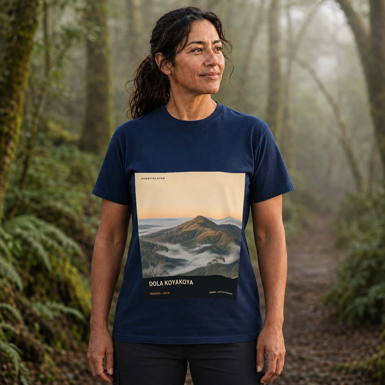 Navy Kolana Peak T-shirt front with mountain artwork