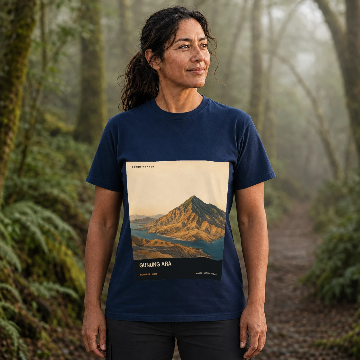 Navy Gunung Ara T-shirt front with mountain artwork