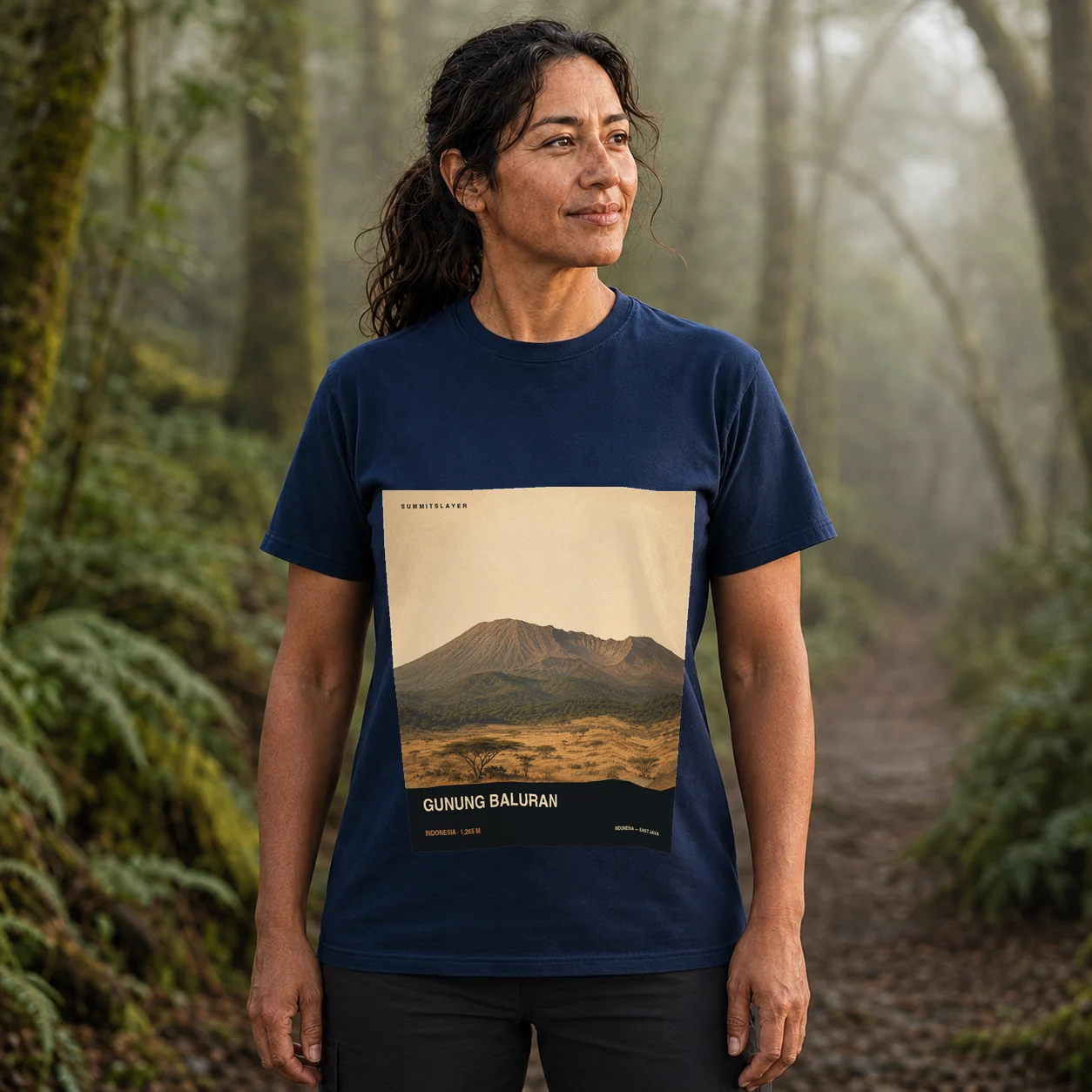Navy Gunung Baluran T-shirt front with mountain artwork