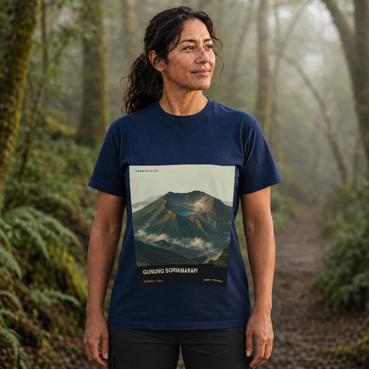 Navy Gunung Sorikmarapi T-shirt front with mountain artwork