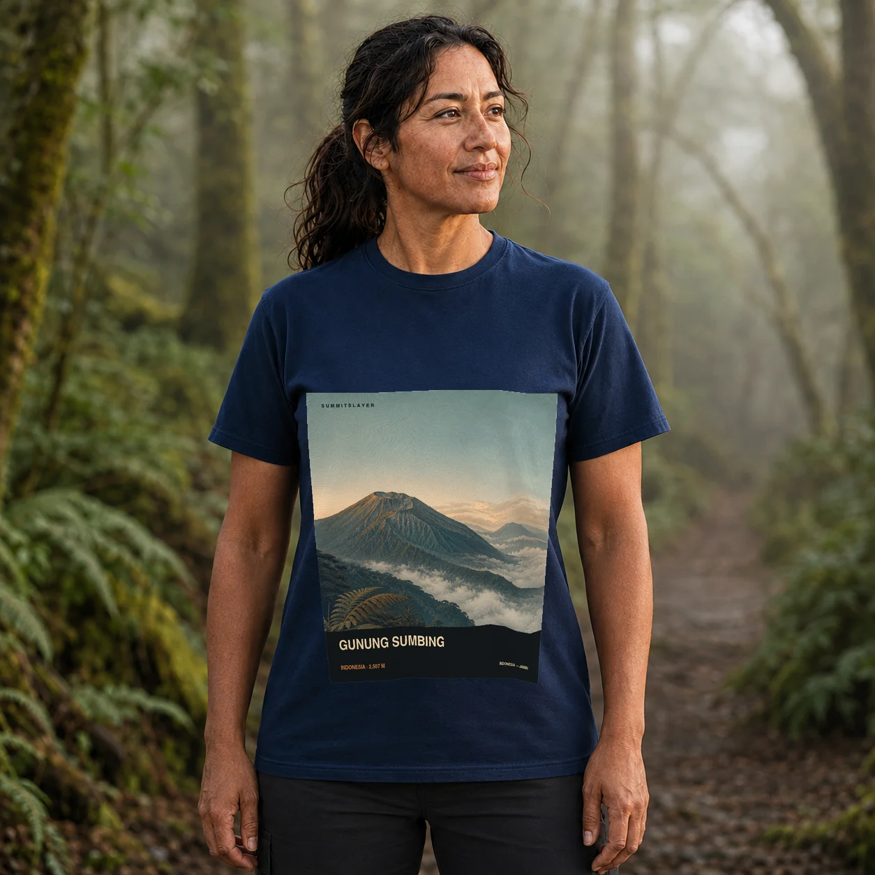 Navy Gunung Sumbing T-shirt front with mountain artwork