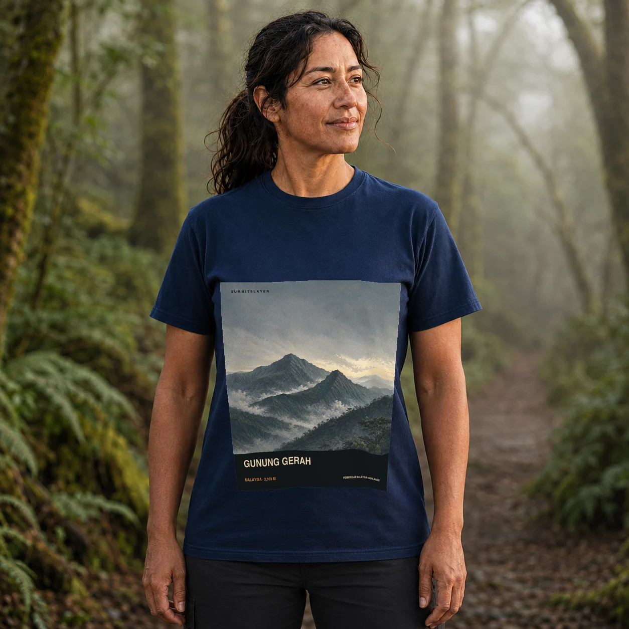 Navy Mount Gerah T-shirt front with mountain artwork