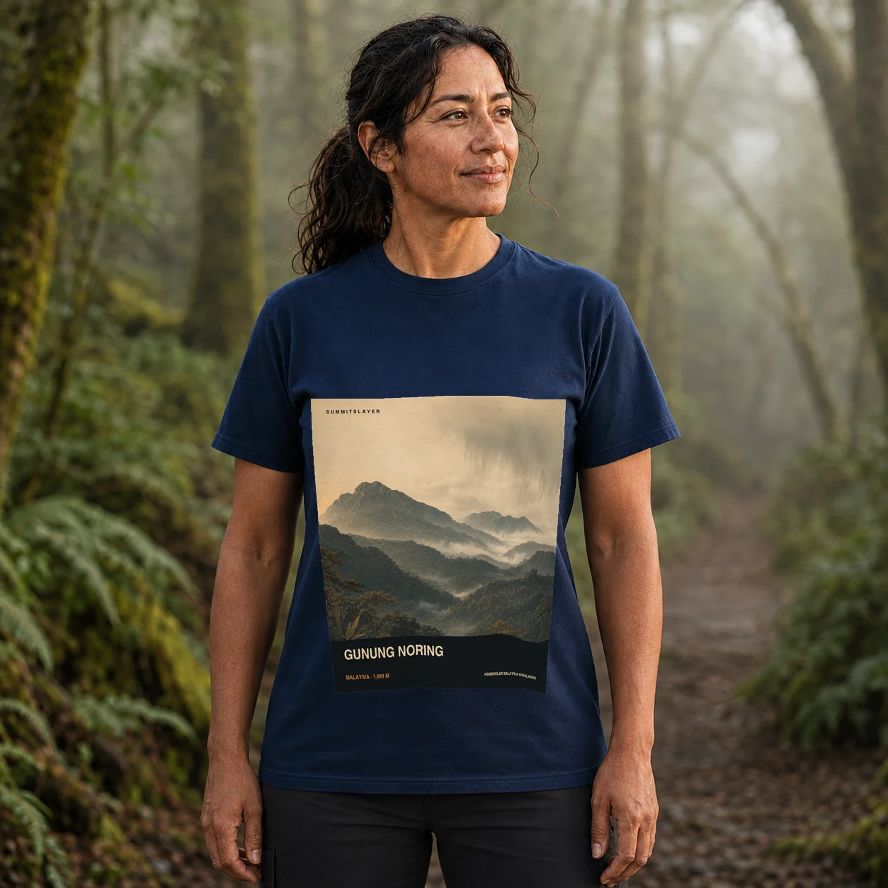 Navy Mount Noring T-shirt front with mountain artwork
