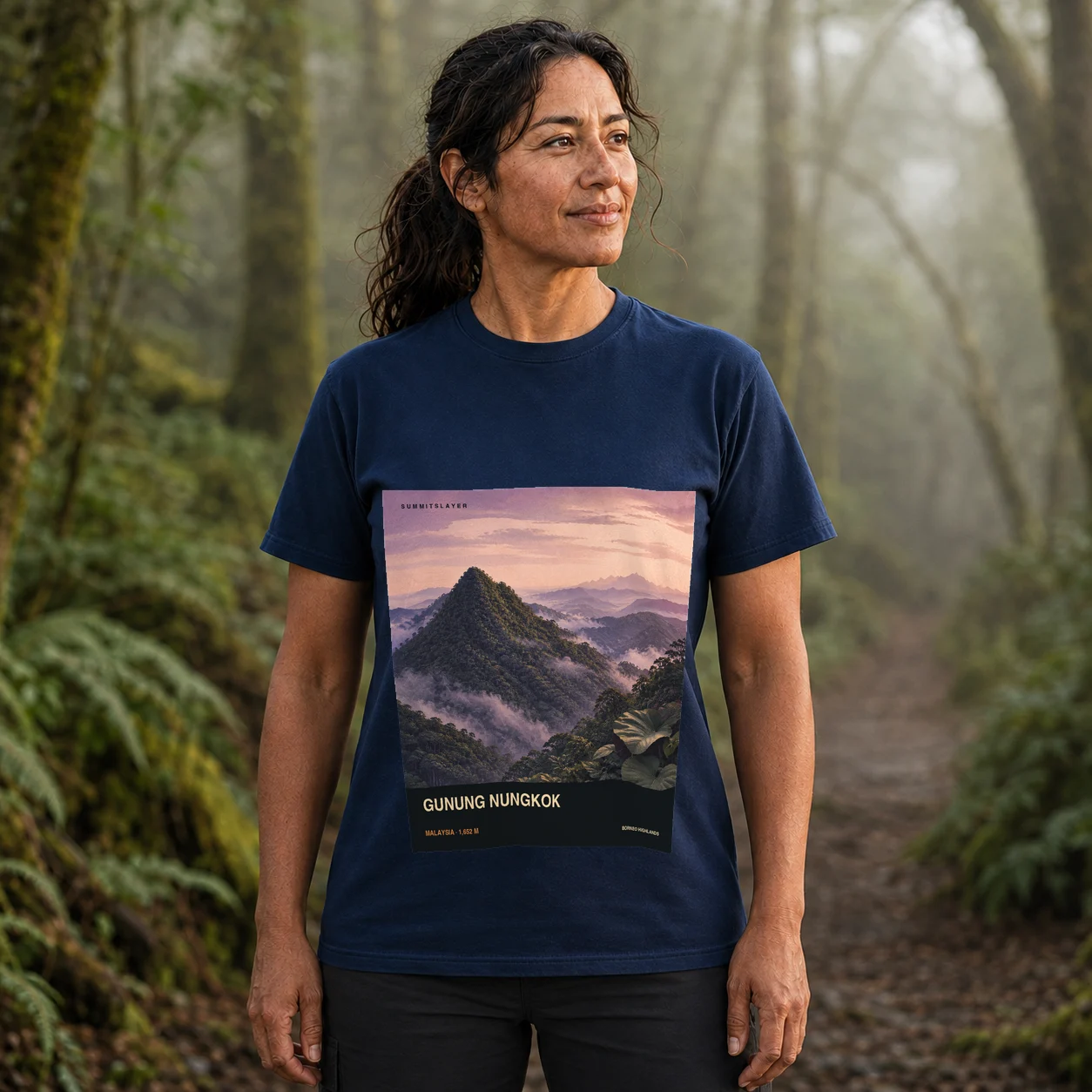 Navy Gunung Nungkok T-shirt front with mountain artwork