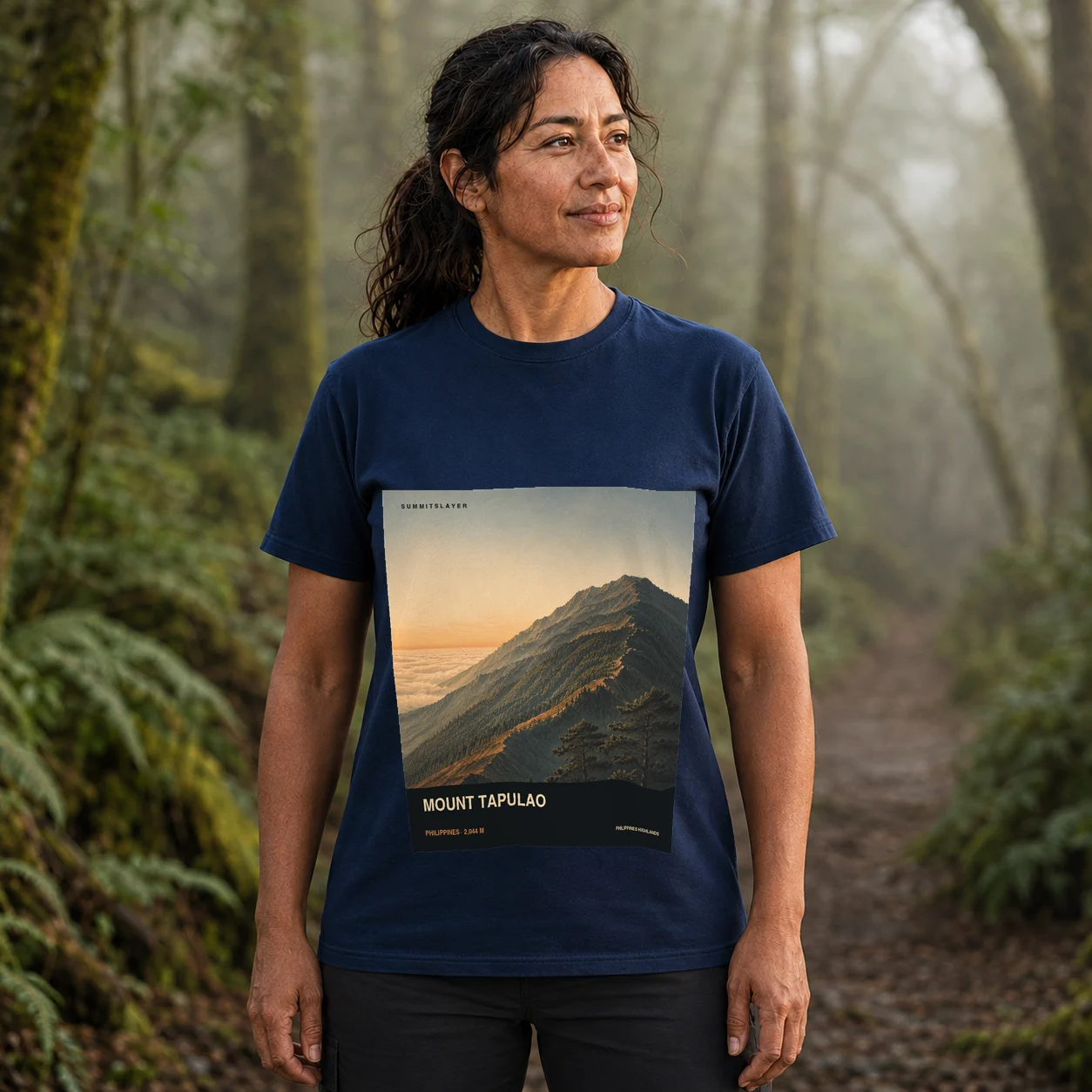 Navy High Peak T-shirt front with mountain artwork