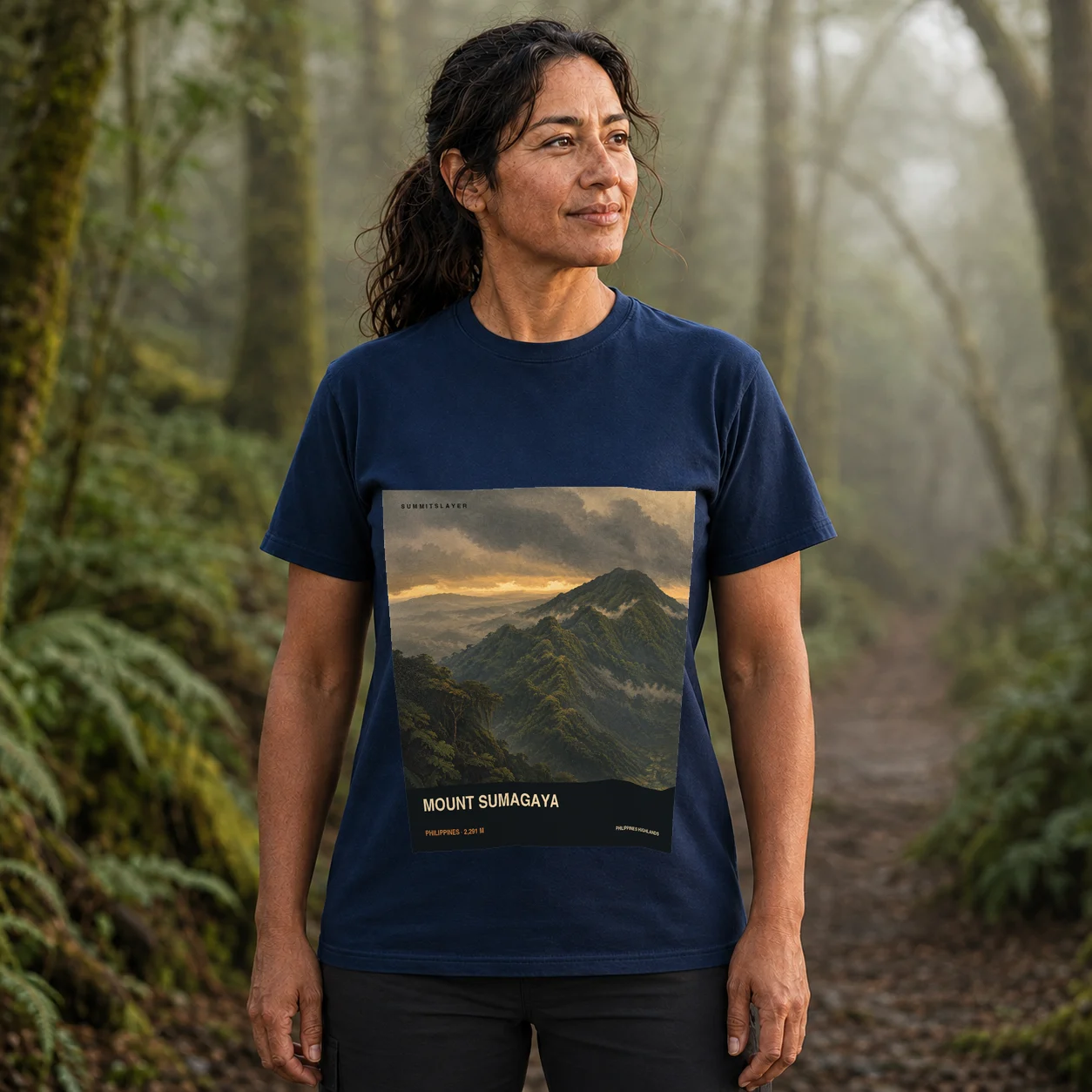 Navy Mount Sumagaya T-shirt front with mountain artwork