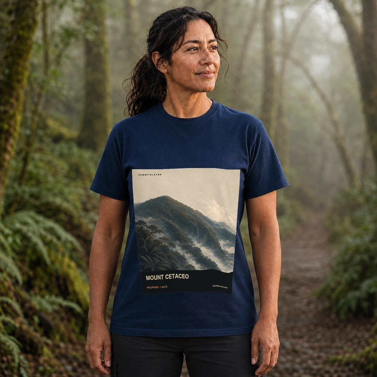 Navy Mount Cetaceo T-shirt front with mountain artwork
