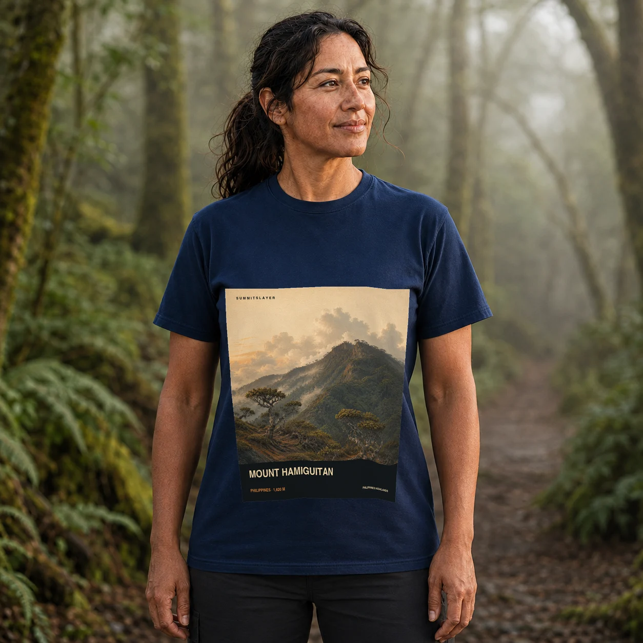 Navy Mount Hamiguitan T-shirt front with mountain artwork