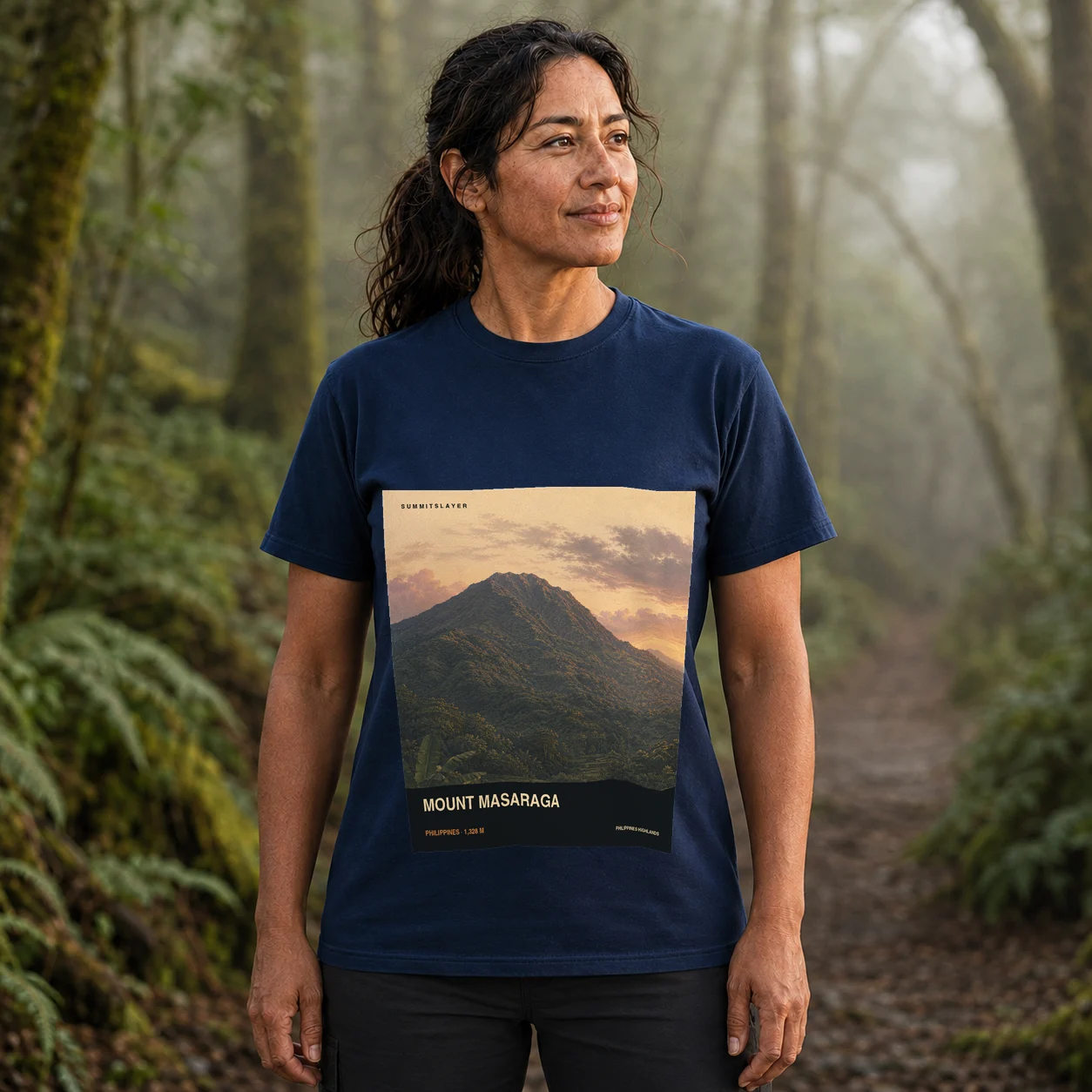 Navy Mount Masaraga T-shirt front with mountain artwork