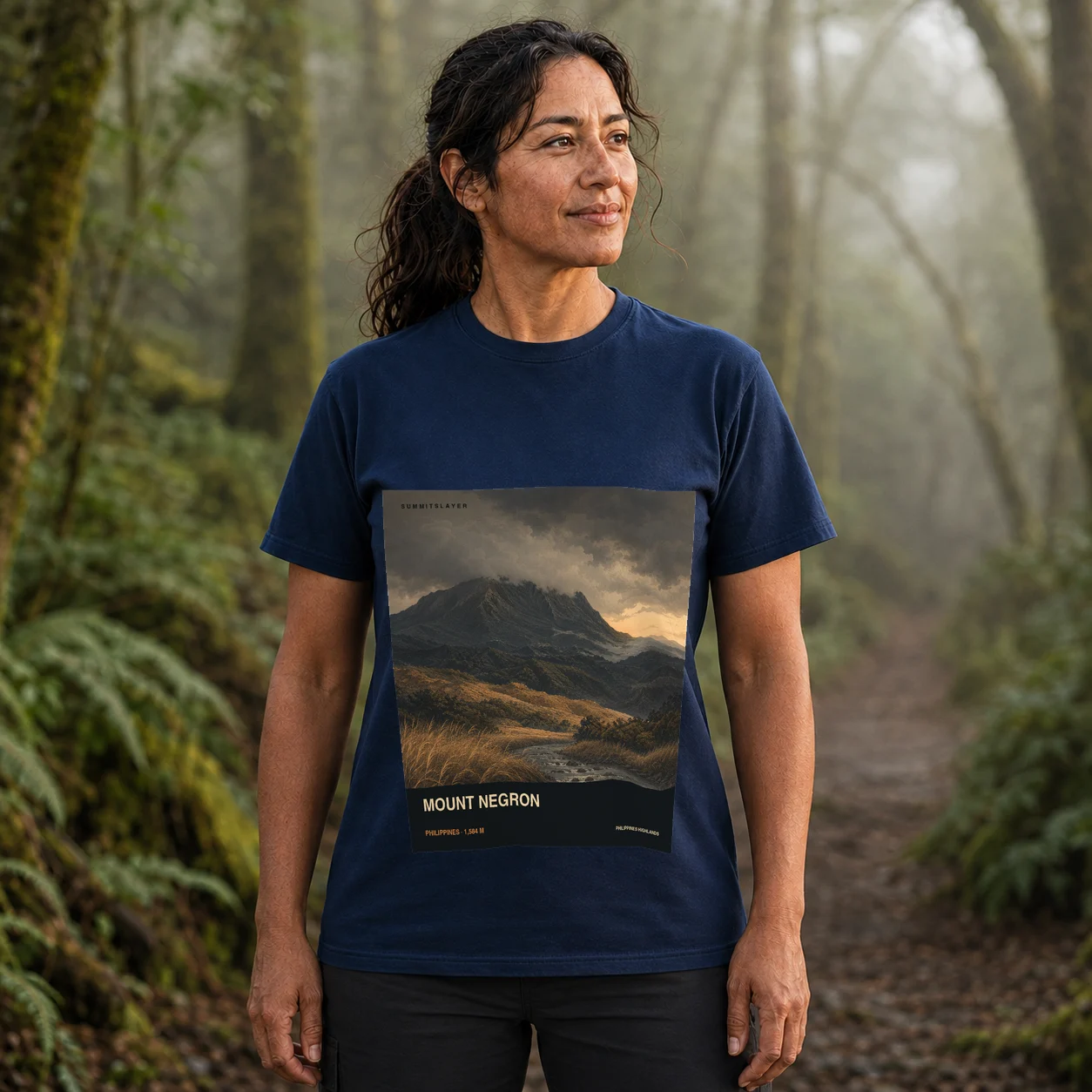 Navy Mount Negron T-shirt front with mountain artwork